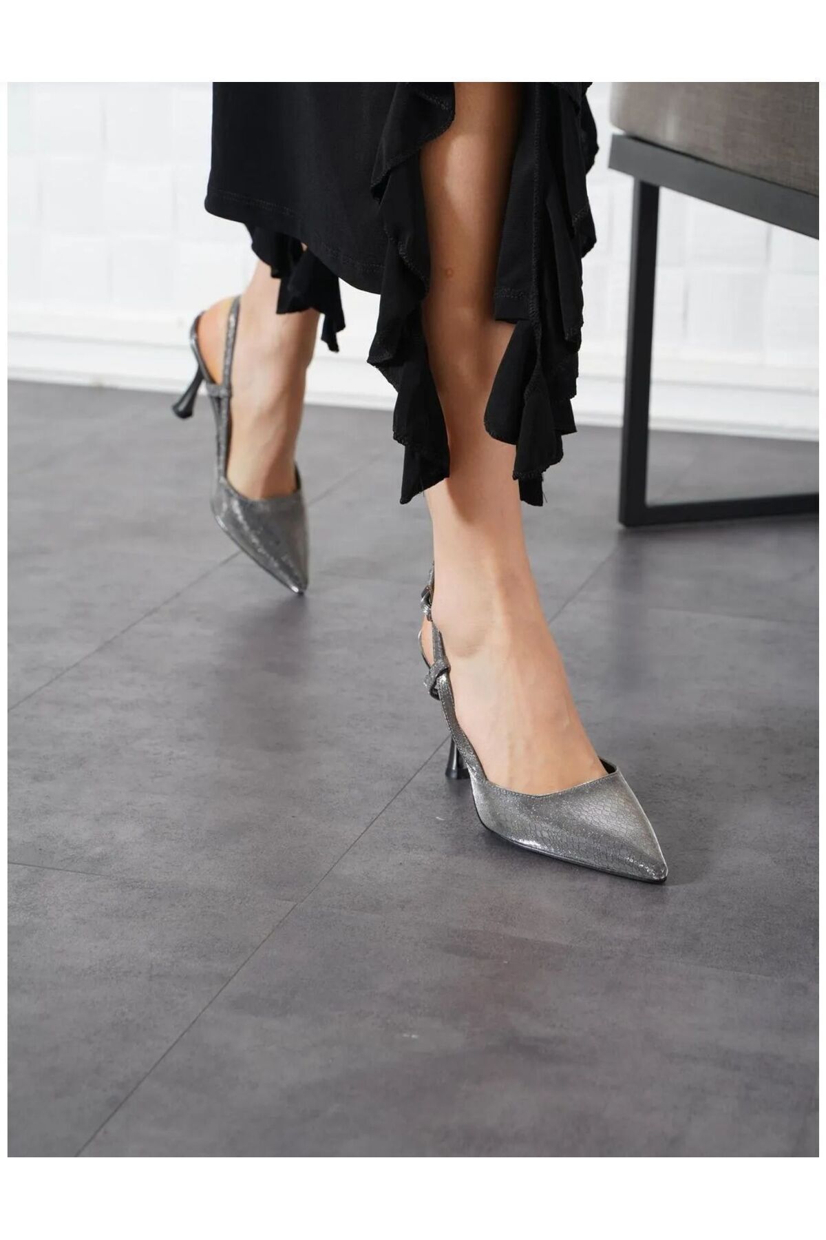 CHAMBERRY-Sandale Stiletto de culoare platină - Garviniz tău cu Gökçeli 3