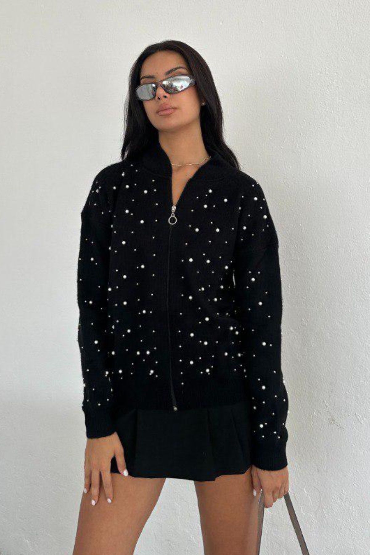 Ded COLLECTION-Cardigan de damă cu fermoar cu perle 4