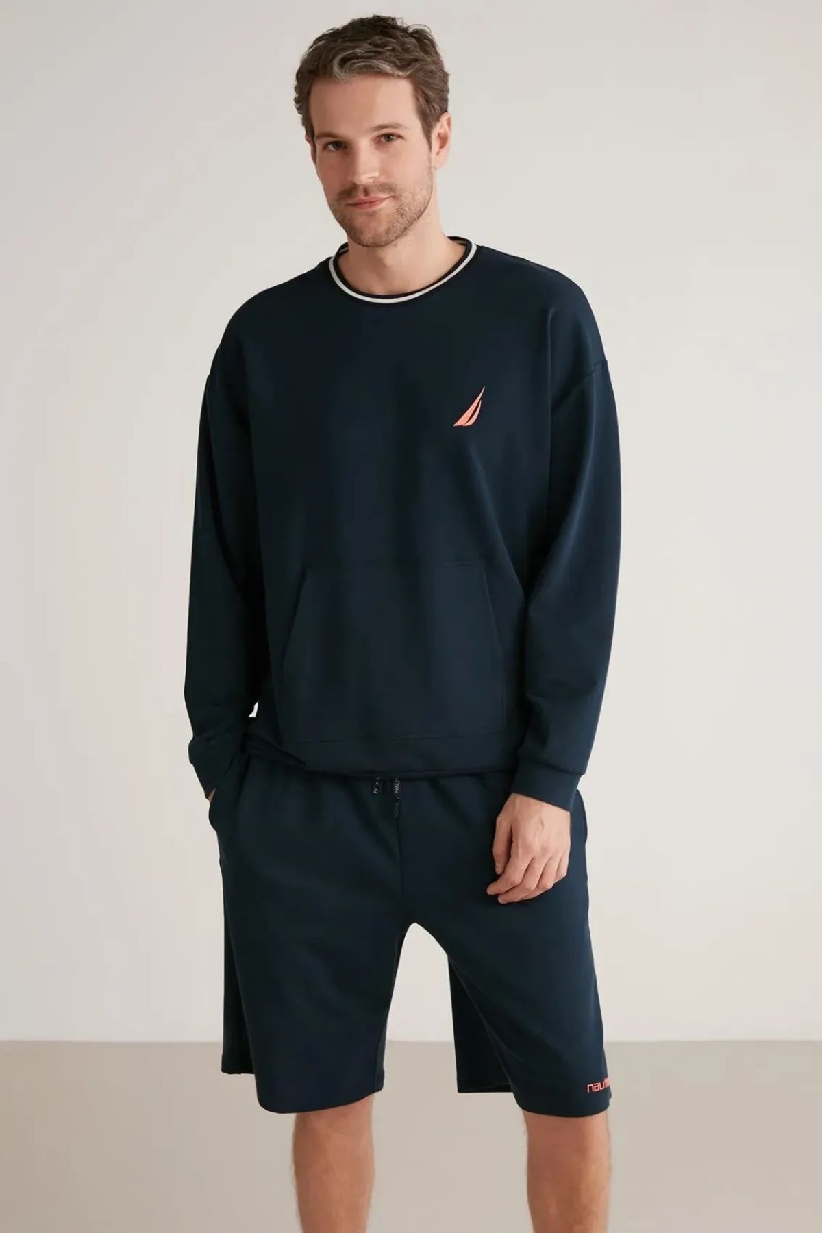 ست پیژامه مردانه مجموعه شورت های آستین بلند یقه NAUCICA Nautica