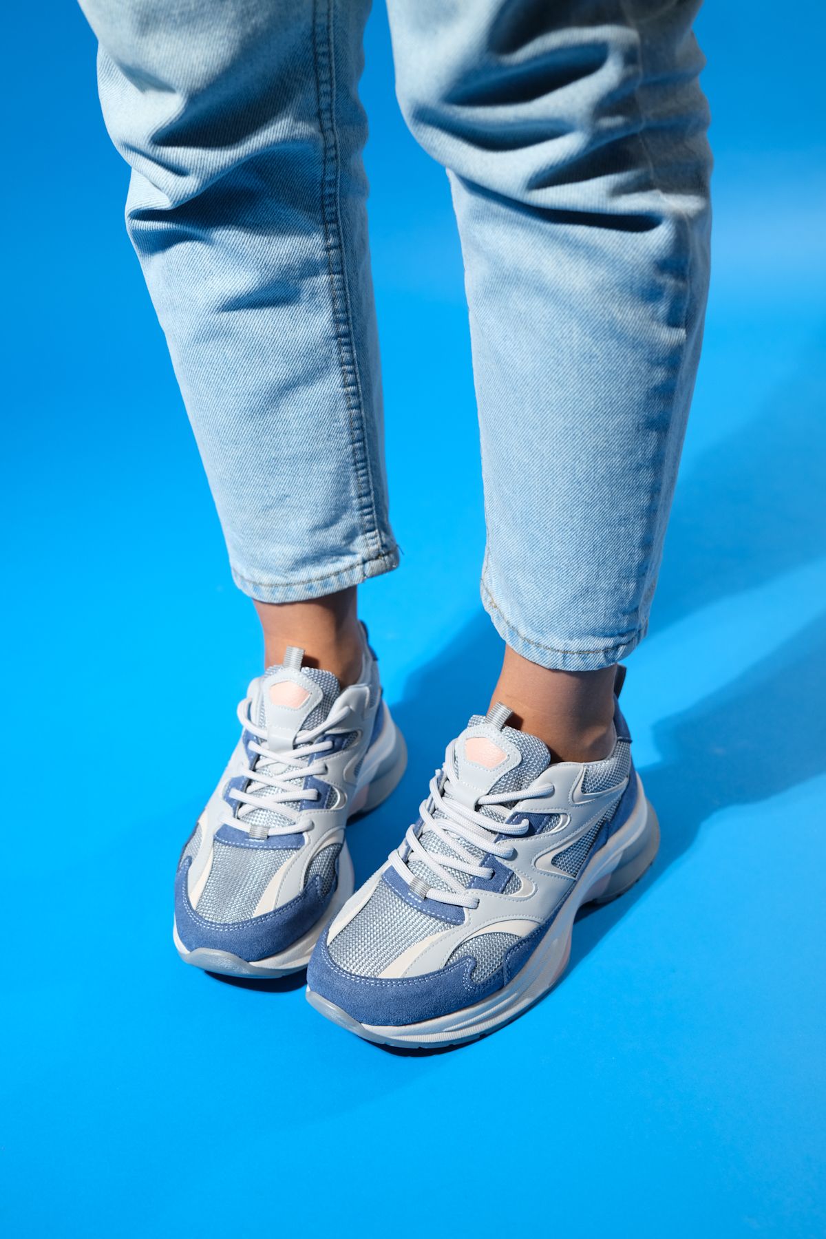 اسنیکر آبی زنانه Buren Blue Gri از دست رفته شرط بندی اسپوررهای پایه Snneakers luvishoes
