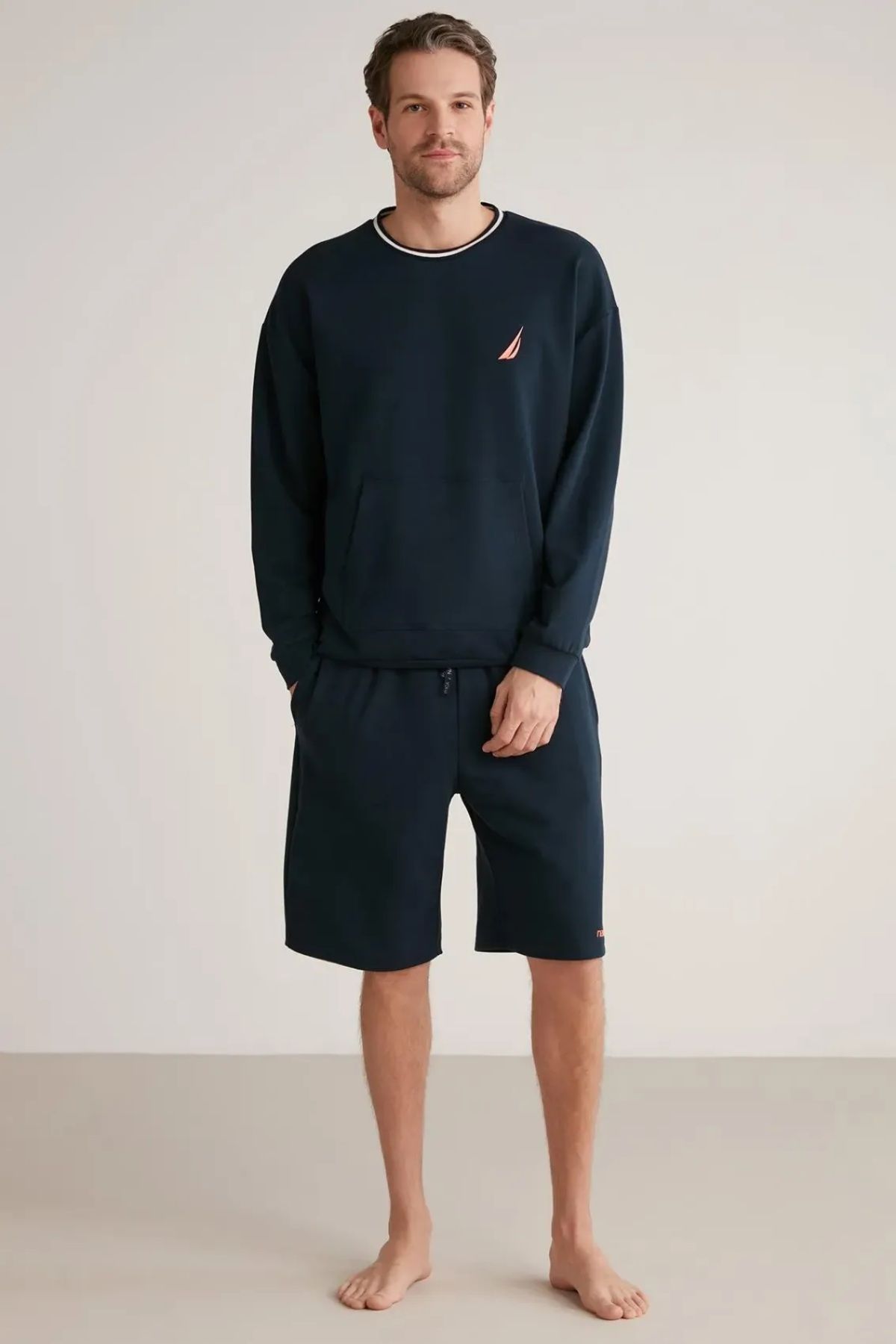 ست پیژامه مردانه مجموعه شورت های آستین بلند یقه NAUCICA Nautica