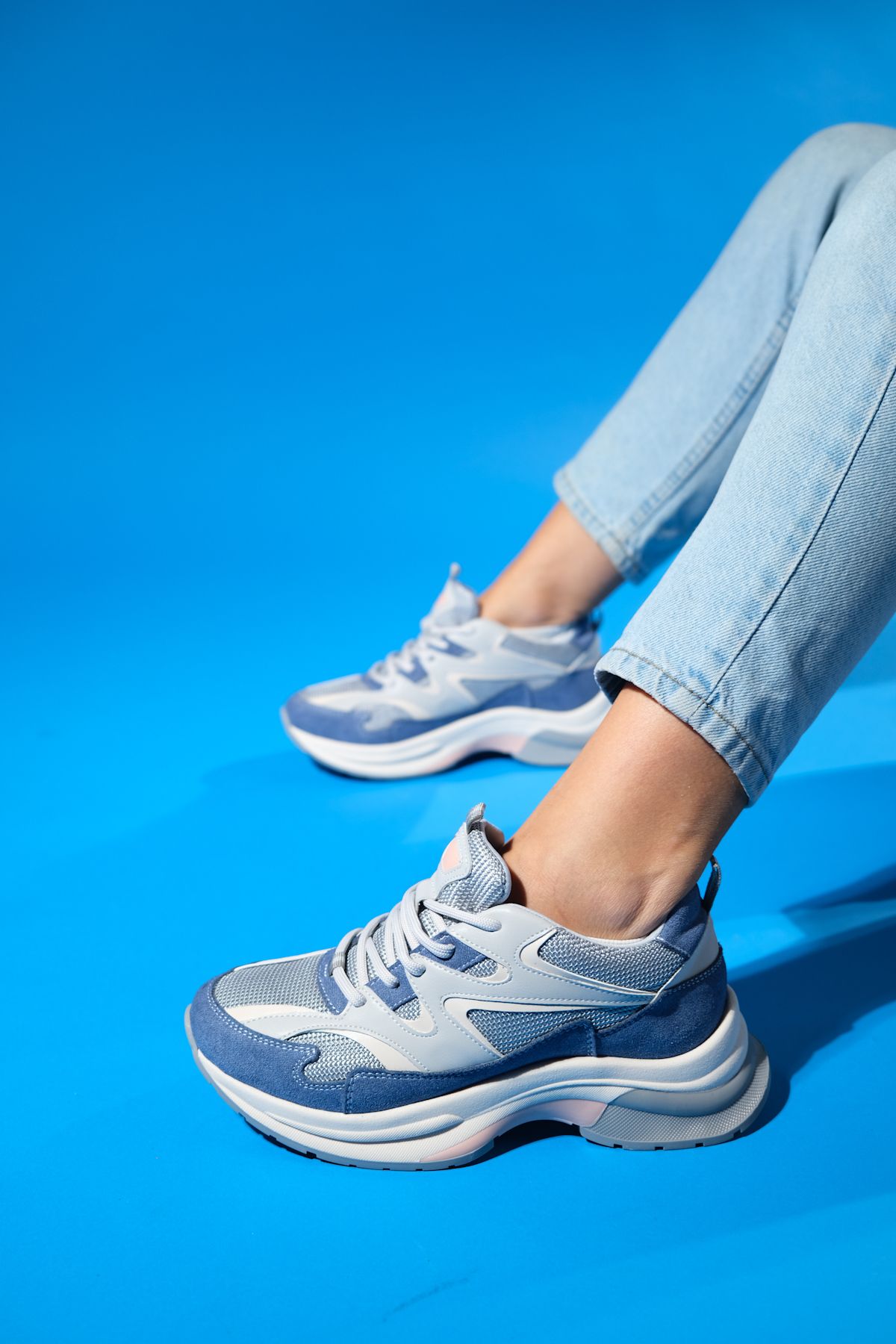 اسنیکر آبی زنانه Buren Blue Gri از دست رفته شرط بندی اسپوررهای پایه Snneakers luvishoes