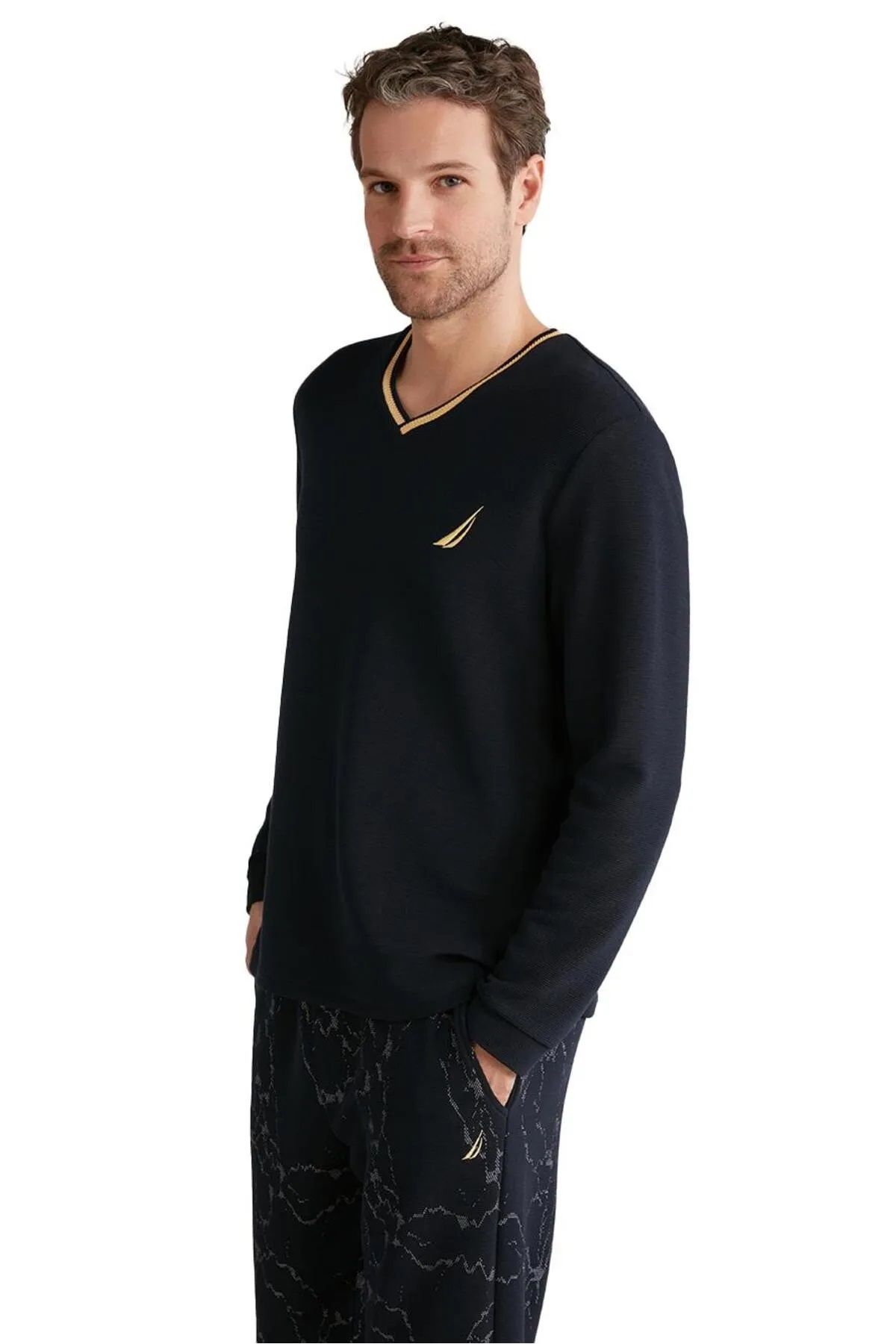 ست پیژامه مردانه NAUTICA دارای مجوز V NECK PRAWHERING SWEVE PAJAMA Nautica