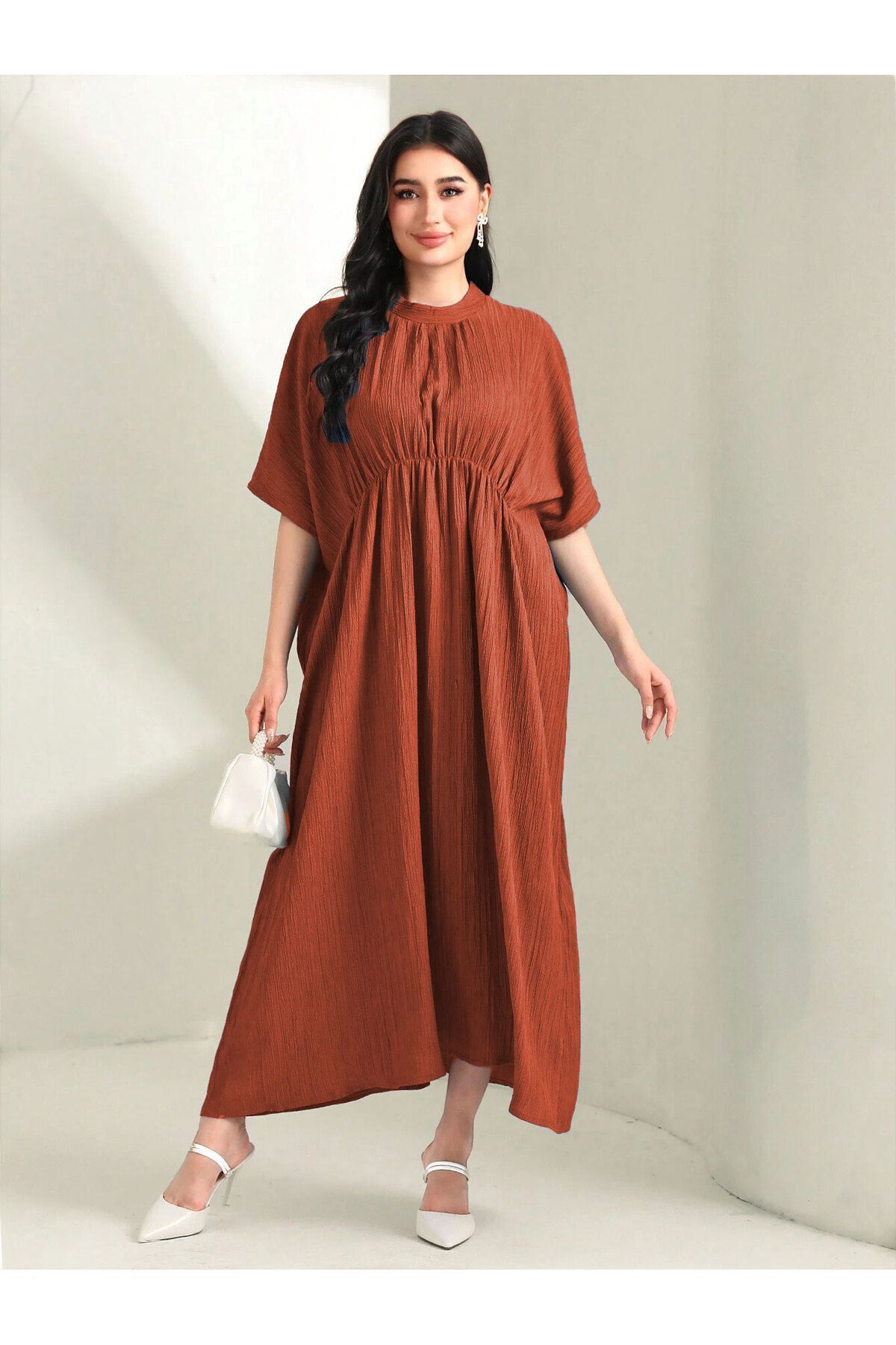 Know Rochie Modest De Culoare Cărămidă Cu Mâneci Liliac Femeie - S