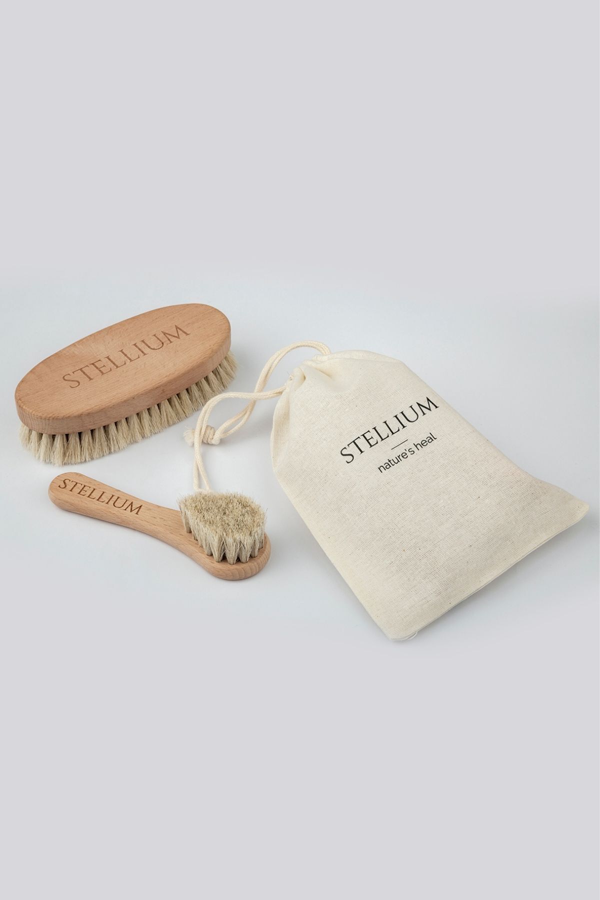 برس ماساژ 100% طبیعی سلولیت موی اسب + برس صورت (براشینگ خشک) STELLIUM