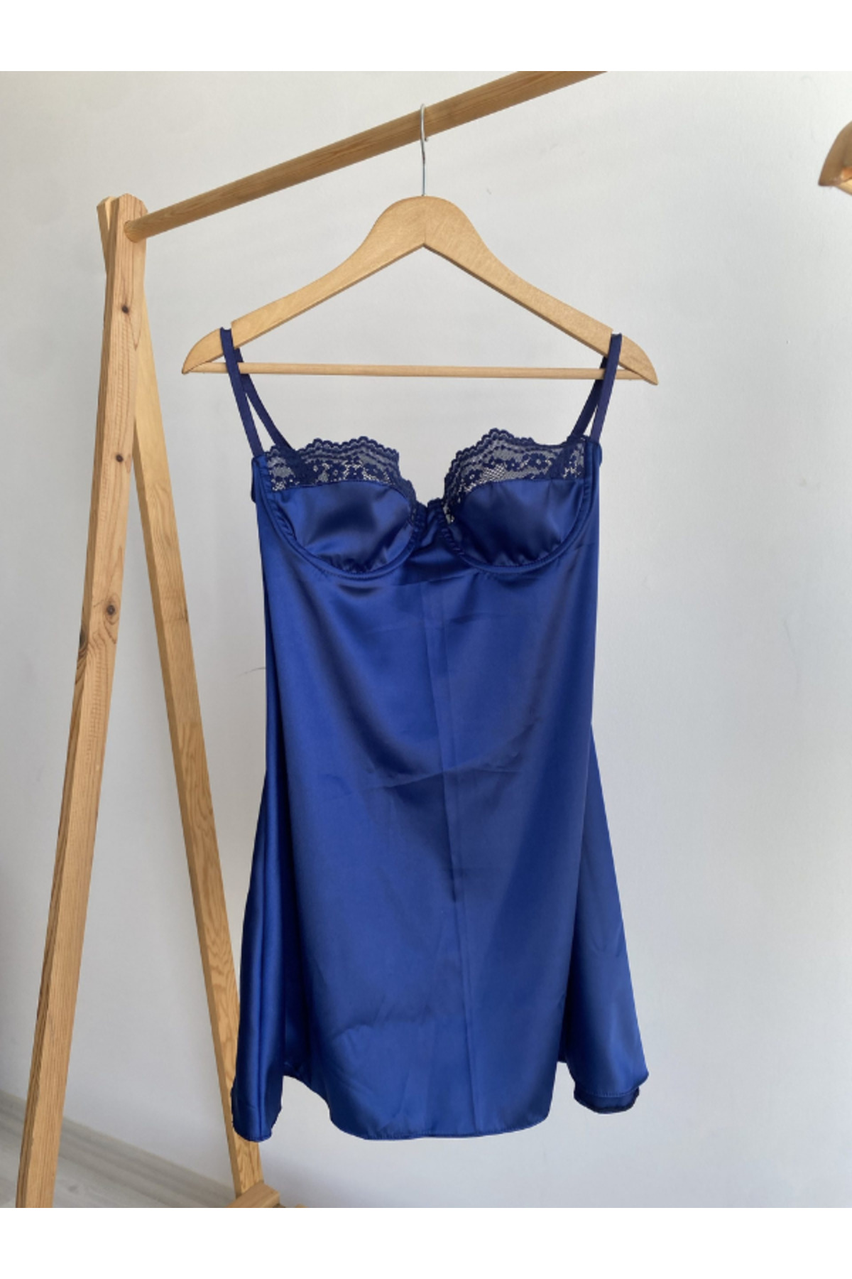 AyBer Textile Night Blue Satin Gecelik