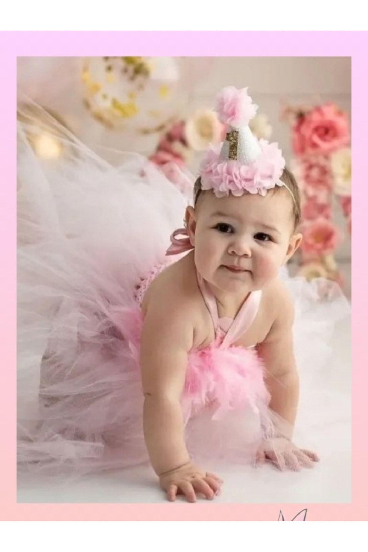 1 Year White Gold Pink Birthday Party Headband / Buckle