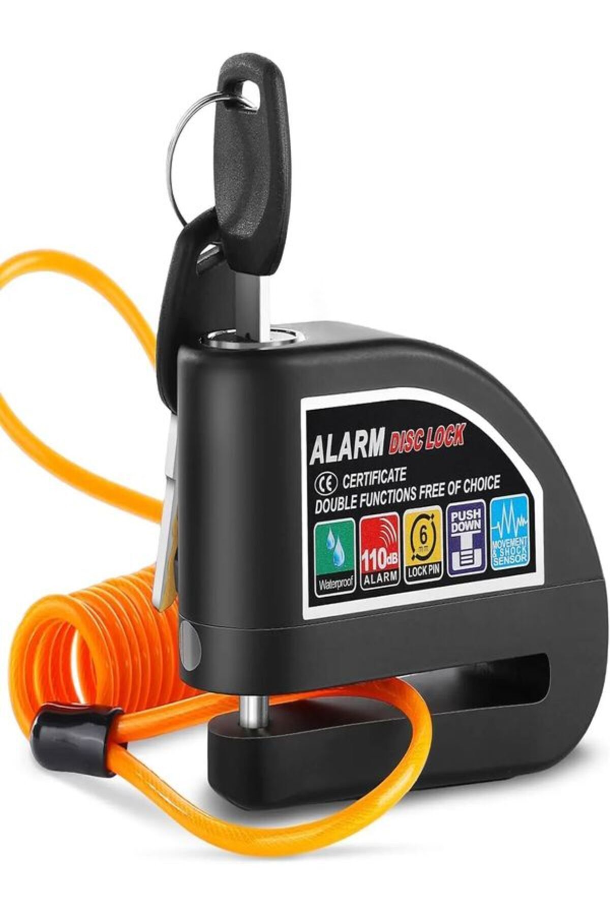 DEANB Motosiklet Disk Kilidi – 110db Alarmlı, Su Geçirmez, Hatırlatma Kablosu, 7mm Çelik Pim