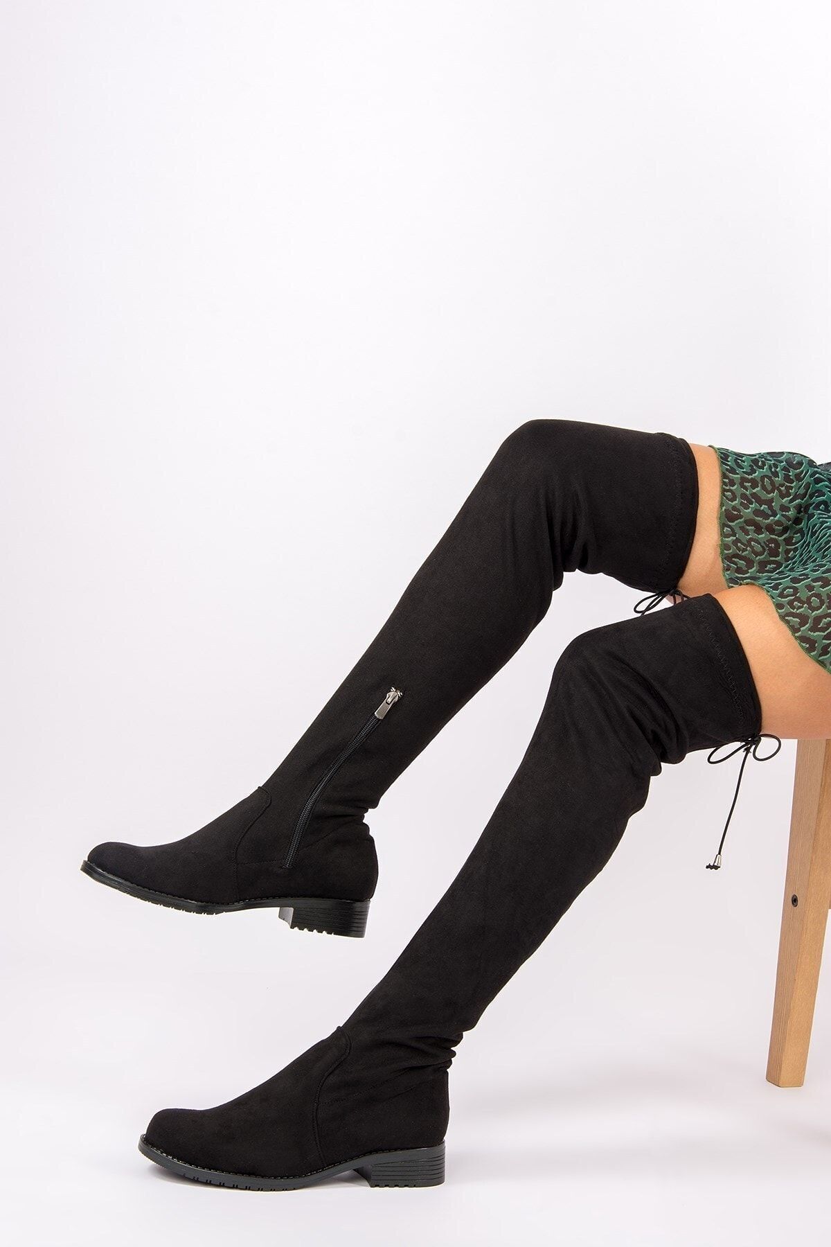 Fox Shoes-Schwarze elastische Overknee-Stiefel für Damen mit flexiblen Socken G268573002 2