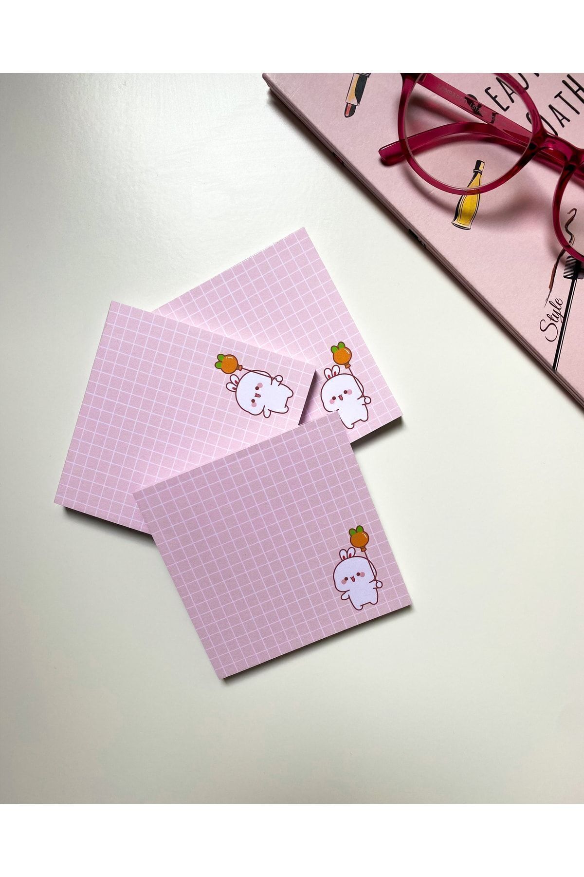 Pine Note-Set of 4 Checkered Rabbit Patterned Kawaii Memopad, Notepad, Memo Pad, Notebook, Planner 5