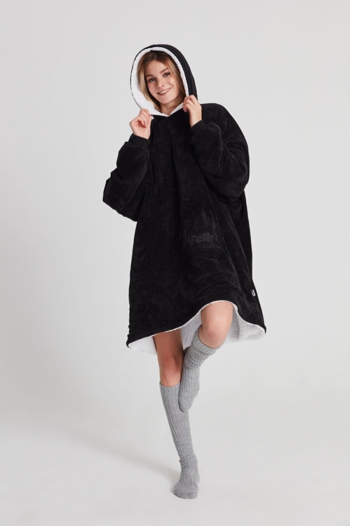 POFFY Oversize Wearable Blanket ONE SIZE SO COMFORTABLE Unisex Hoodie Plush Hooded Sweatshirt Trendyol
