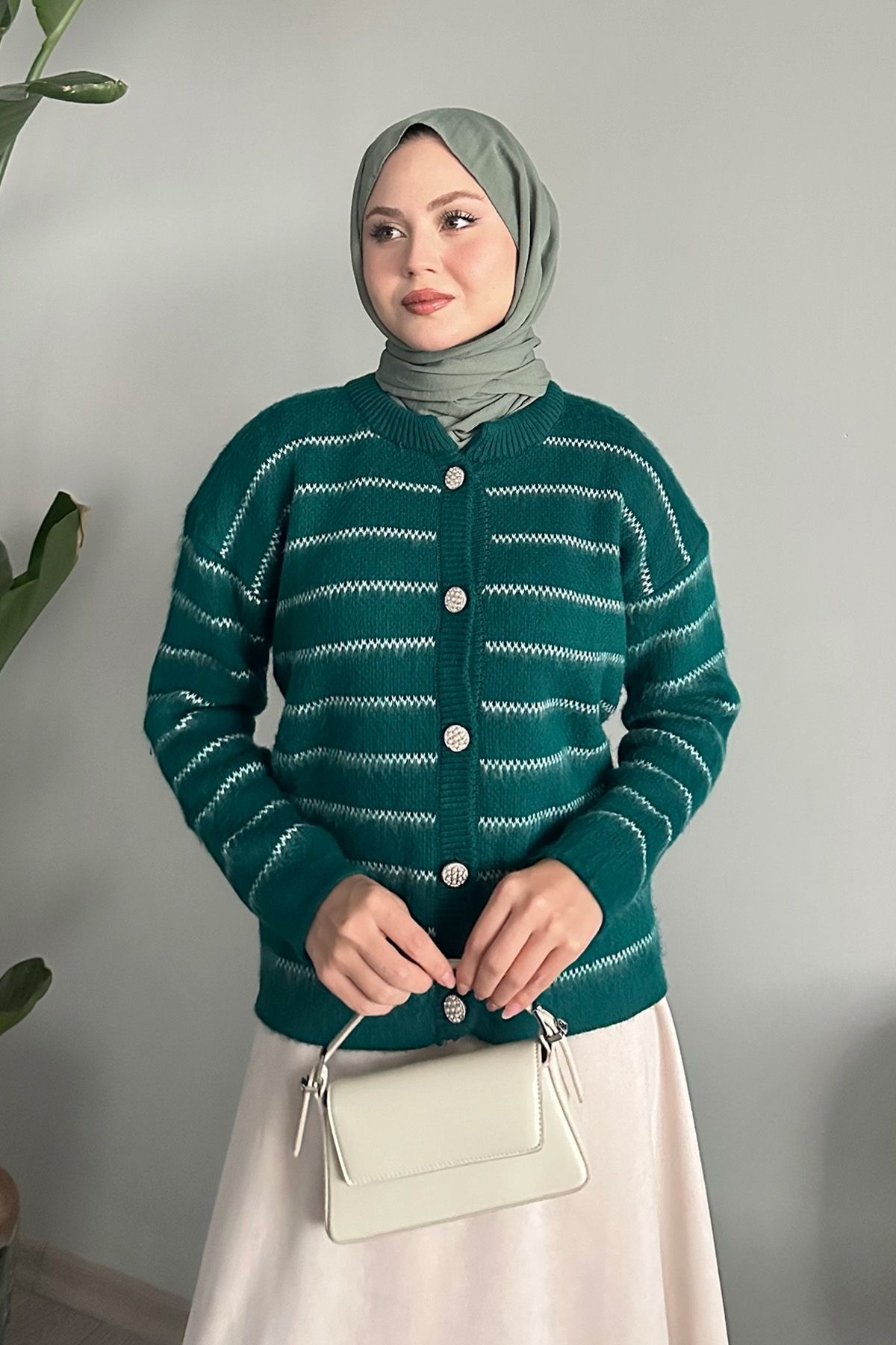 InStyle-Emerald Knitwear Cardigan - Thin Stripe Detail 5