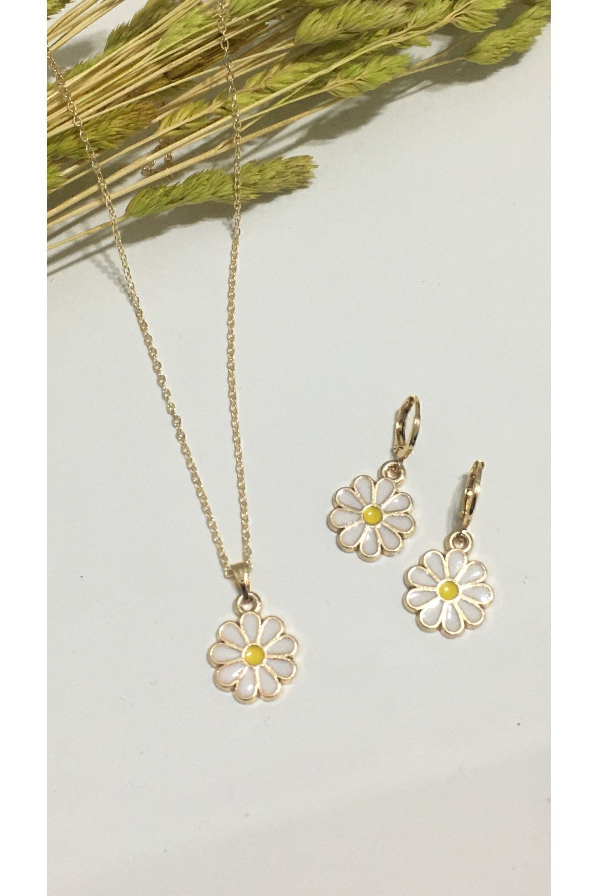 Gizemli Aksesuar Çocuk Papatya Figürlü Kolye Ve Küpe Seti