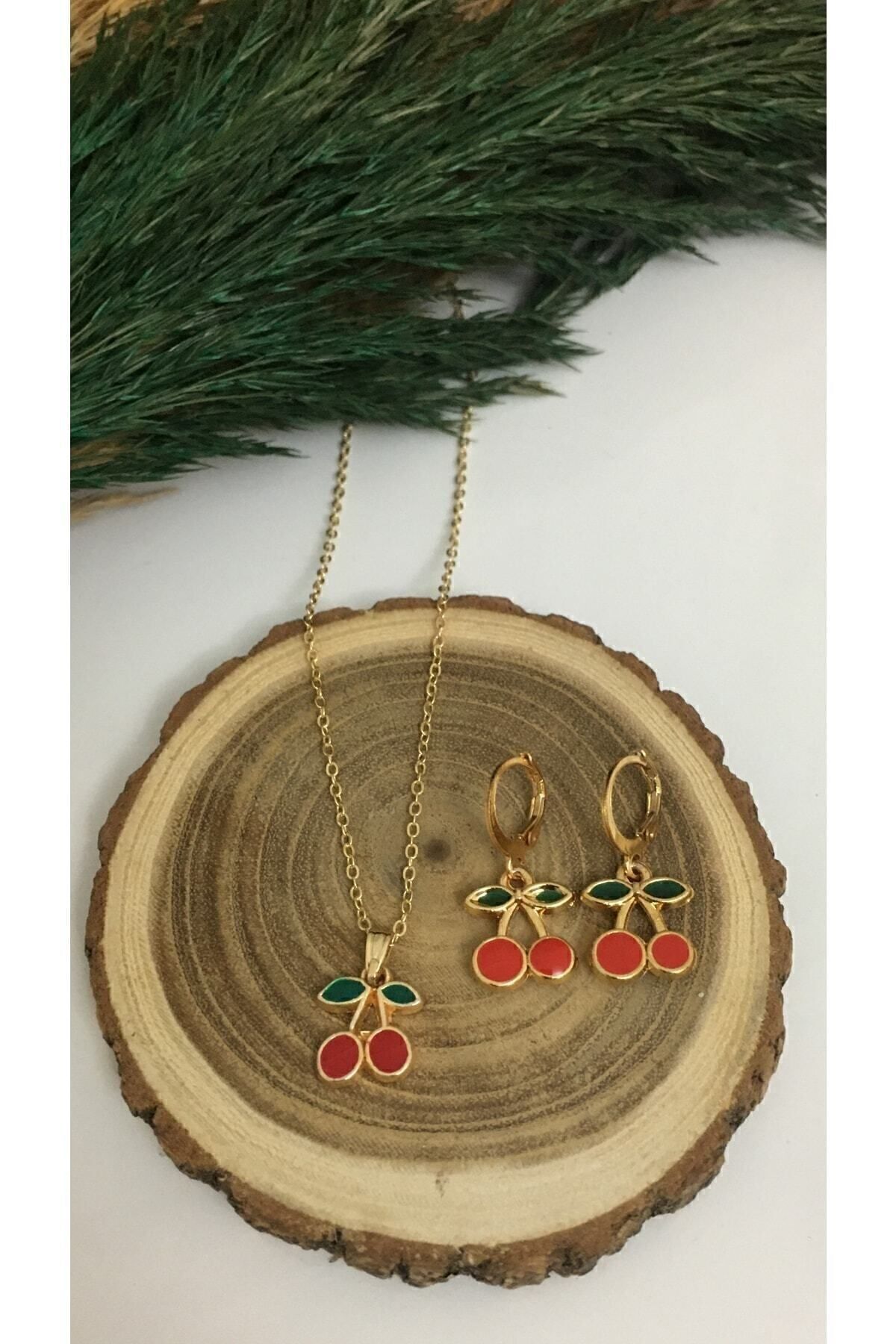 Kiraz Model Kolye Küpe Set