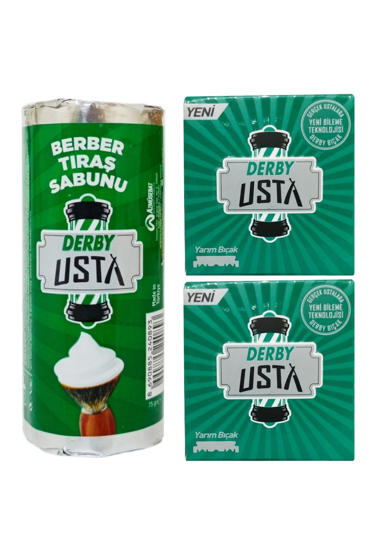 دربی تیغ اصلاح نیم تیغ مستر، بسته 100 عددی، 2 عددی، صابون اصلاح دربی مستر، 1 عددی