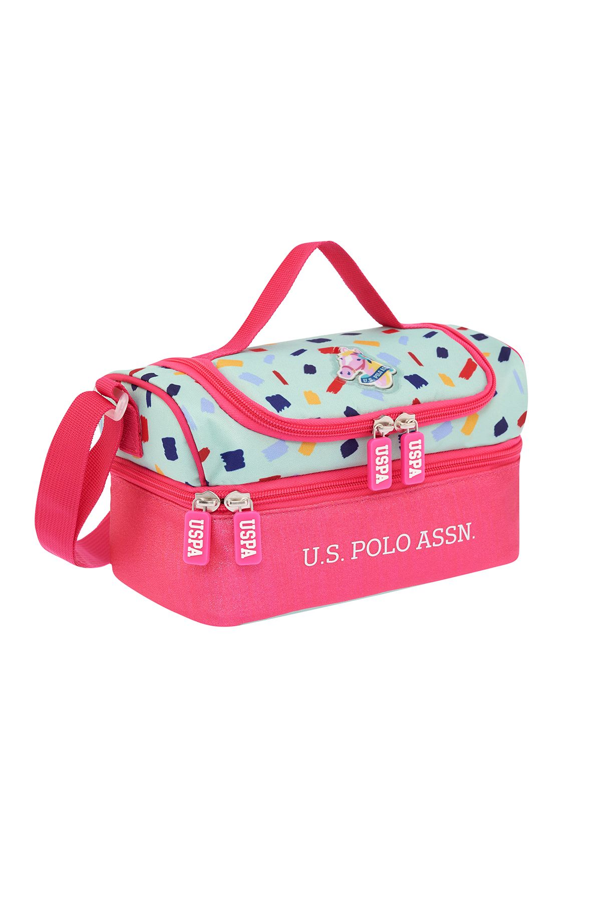 BASE. POLO ASSN. کیف مدرسه ناهار دخترانه 24161-24164 با محفظه دوتایی WATER-GREEN U.S. Polo Assn.