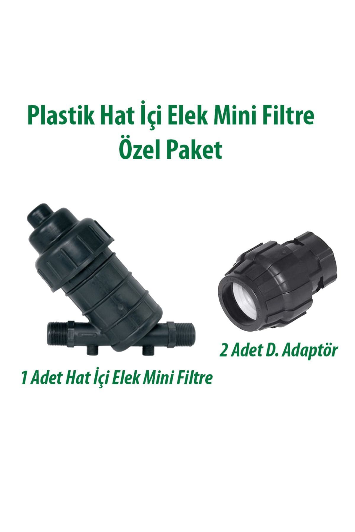 Plastik Hat İçi Elek Mini Filtre 1 1/4" 1 Adet ve 2 Adet Senkron Kaplin Dişi Adaptör 40x1 1/4"