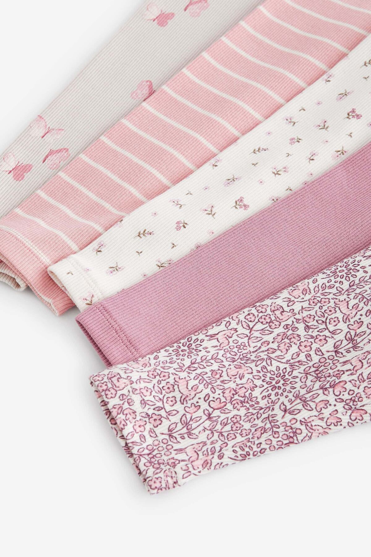 ست 5 تکه زیر و رو کشباف آستین بلند طرح‌دار گل صورتی پنبه‌ای نکست بیبی