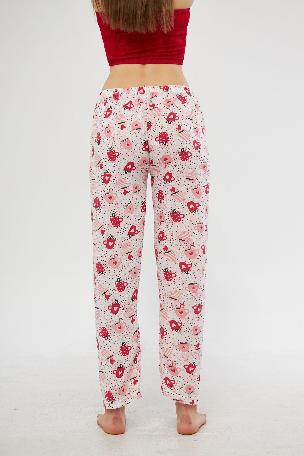 Oyga-Pantaloni de pijama de damă cu panglică cu model - Îmbrăcăminte casual pentru acasă 5