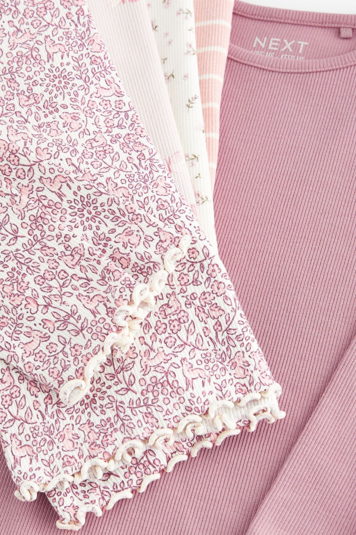 ست 5 تکه زیر و رو کشباف آستین بلند طرح‌دار گل صورتی پنبه‌ای نکست بیبی