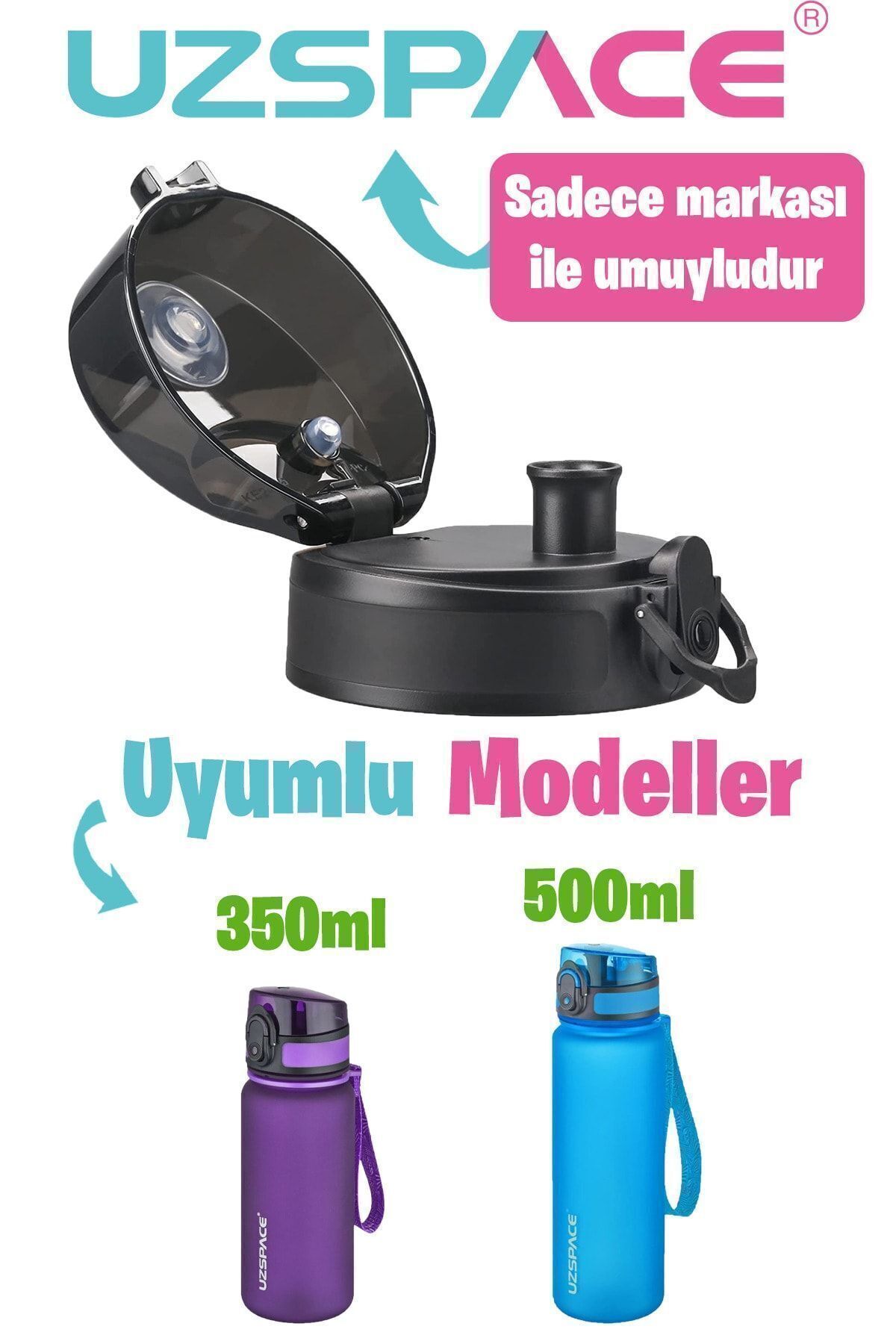 قمقمه ورزشی مشکی 350 500ml سازگار با پوشش یدکی فقط است رنگ سیاه و سفید Uzspace