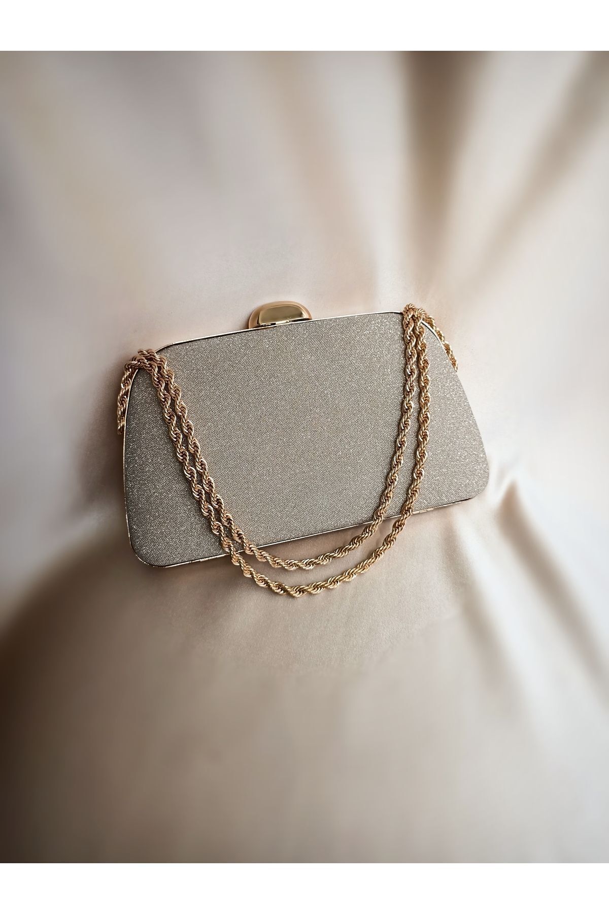 Gül Karatekin-Women's - Gold Glitter Twist Chain, Portfolio Clutch Evening Bag for Special Occasions 4