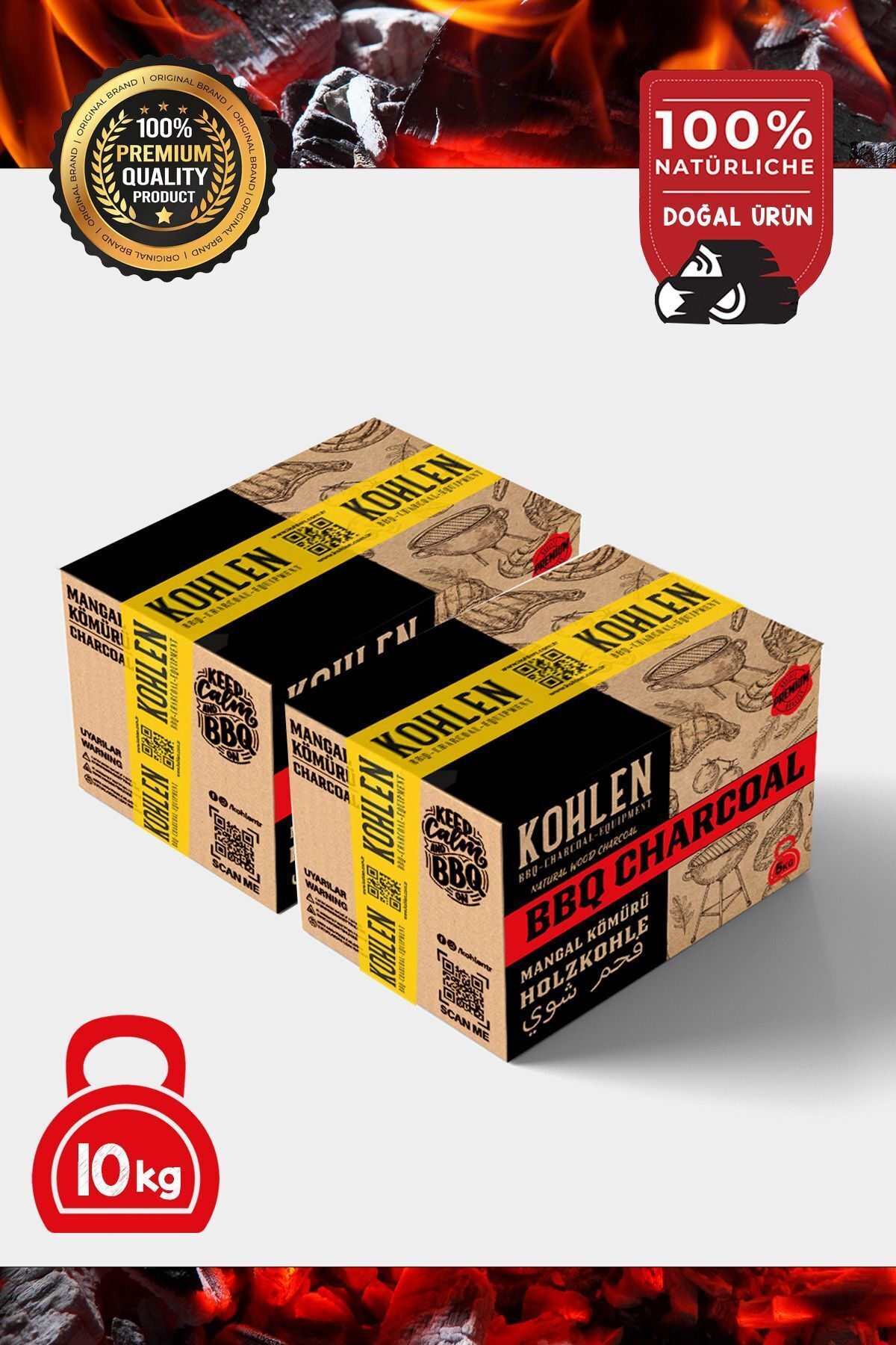 KOHLEN Doğal Meşe Mangal Kömürü Bbq Özel |  Yazlık Paketi |  2 KOLİ