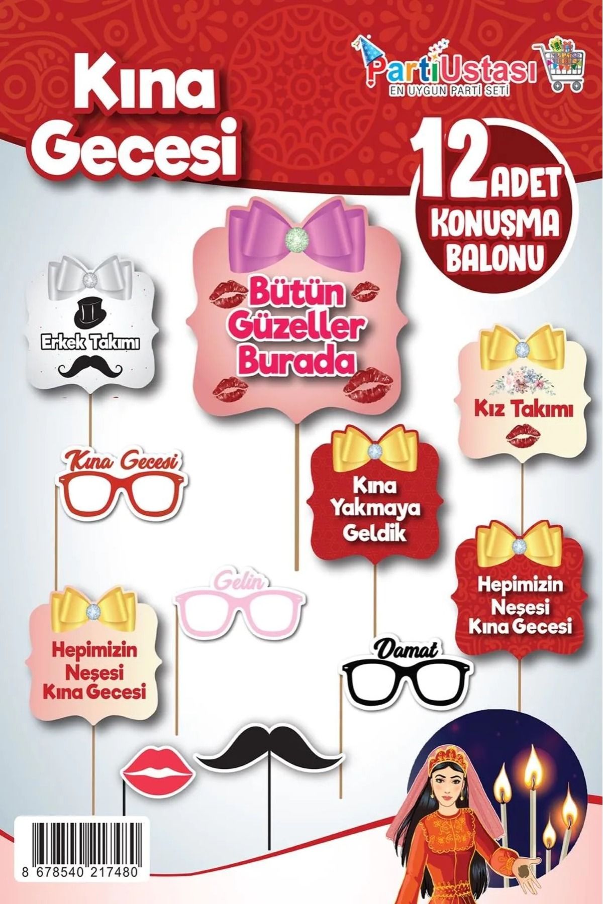 parti hediye sepeti KONUŞMA BALONU SET 12 Lİ KINA GECESİ
