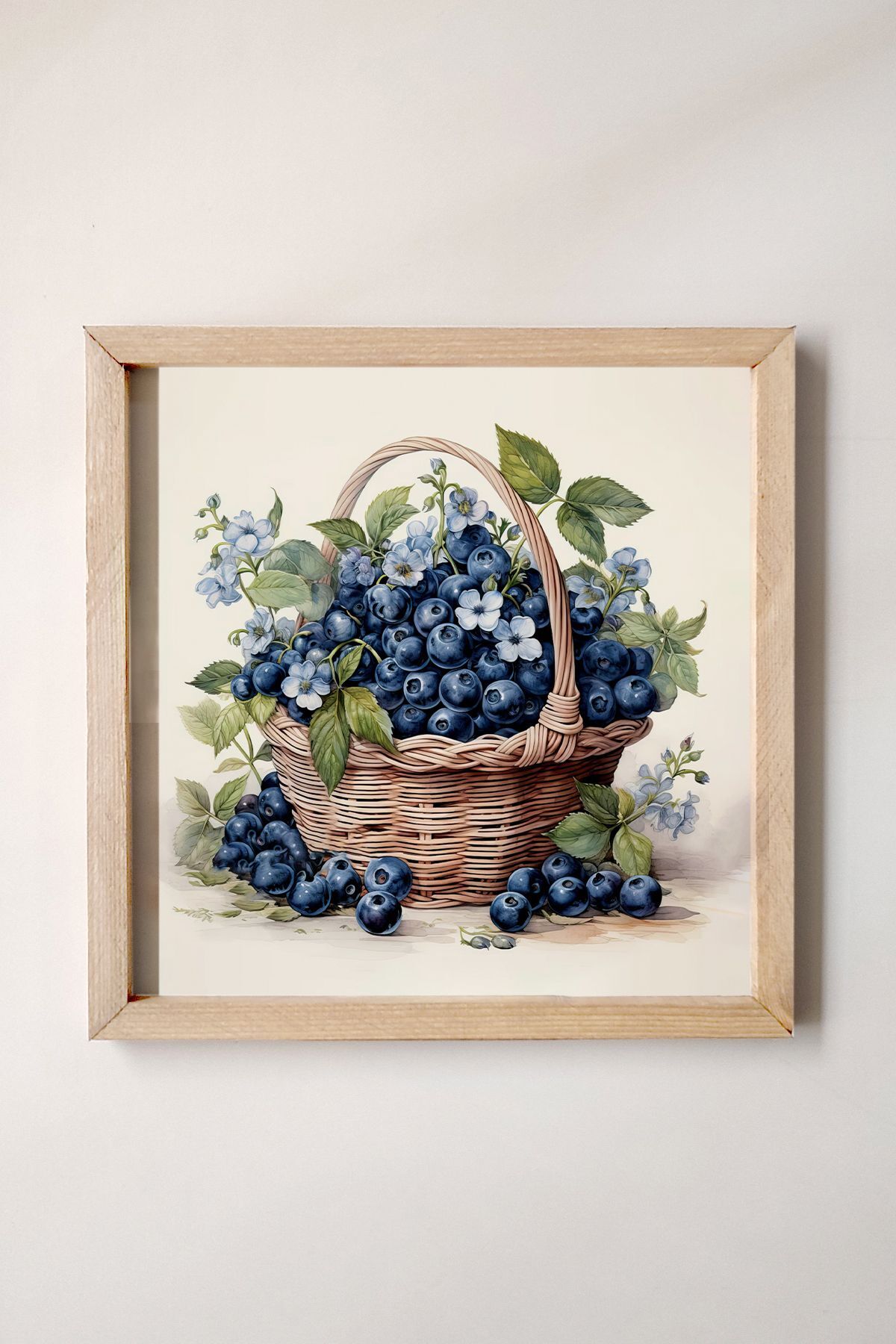 Blueberry Wooden Framed Painting with Watercolor Effect