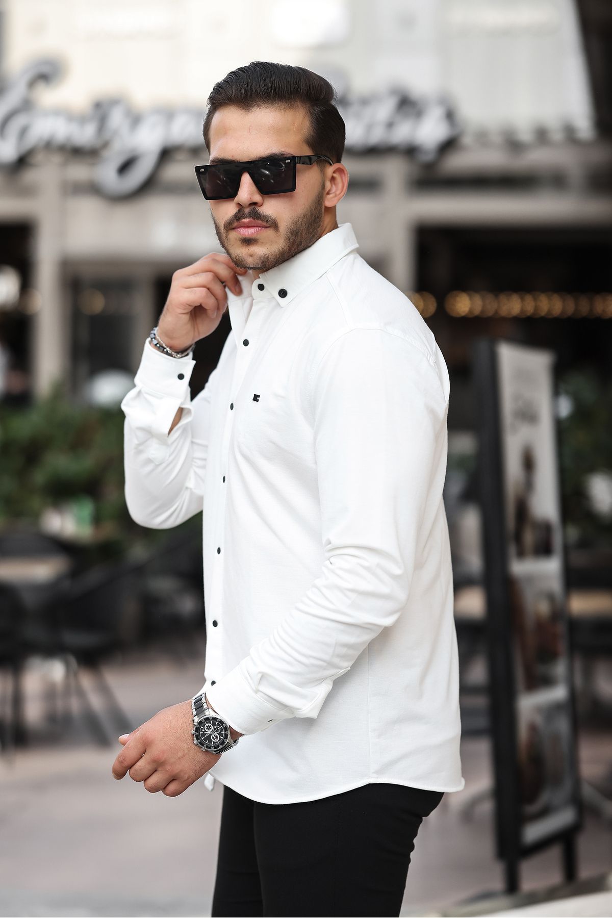 comstar-Ανδρικό Basic Snapback Χειμερινό μακρυμάνικο λευκό πουκάμισο 3