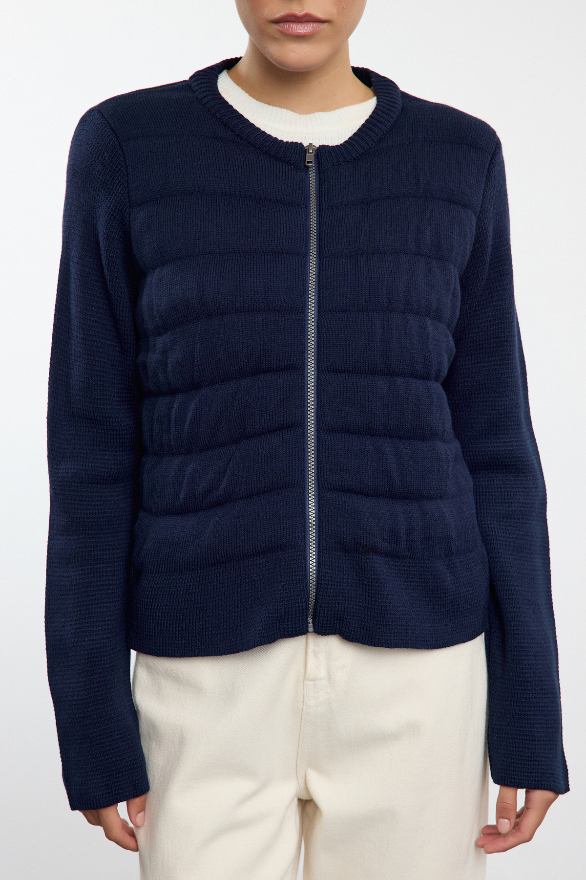  trendyolmilla lacivert bisiklet yaka fermuarl? mont g?rünümlü triko h?rka