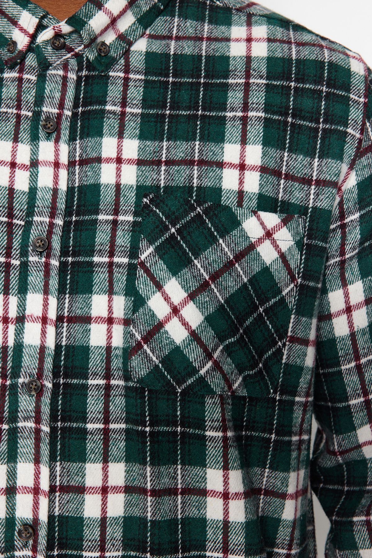 Trendyol Collection-Плюс размер зелена риза Lumberjack - яка с копчета, карирана кройка TMNAW24AX00005 6
