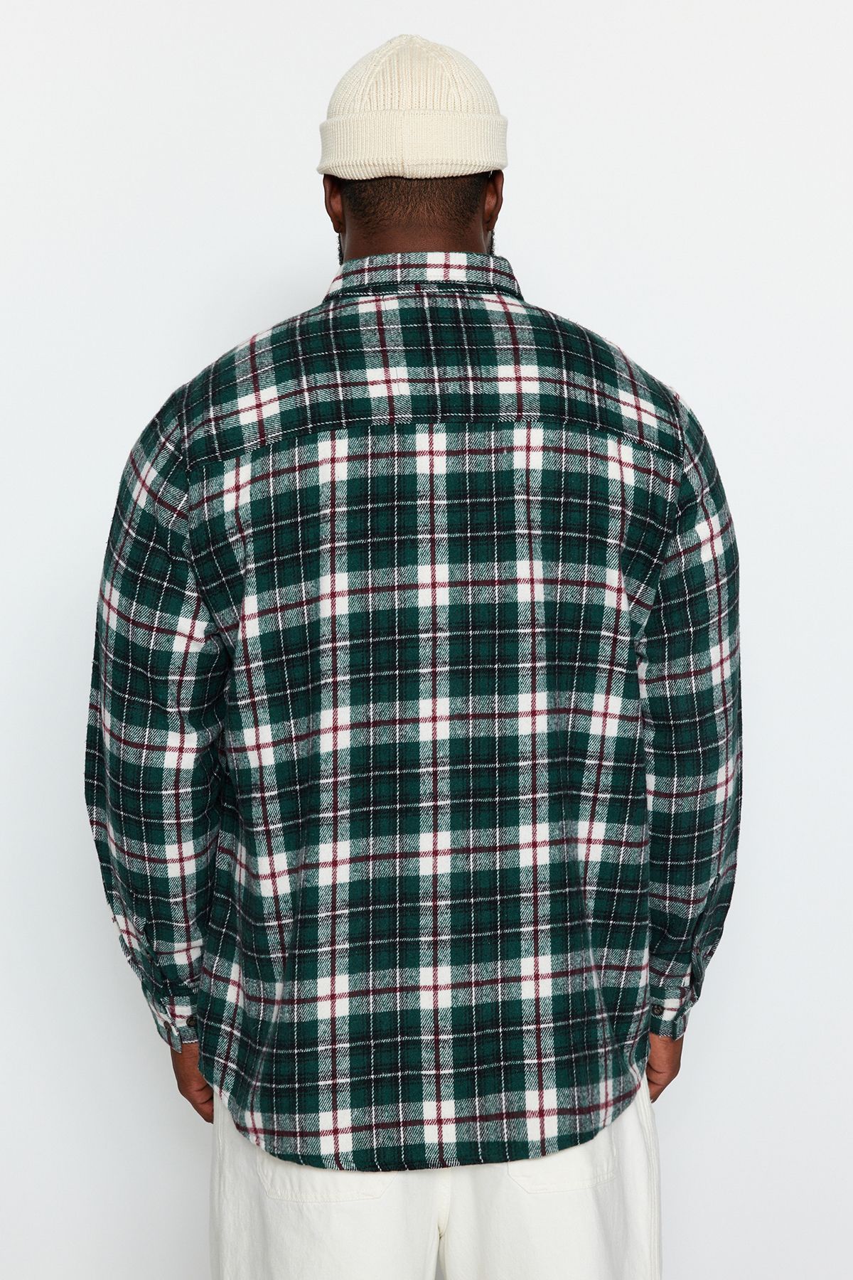 Trendyol Collection-Плюс размер зелена риза Lumberjack - яка с копчета, карирана кройка TMNAW24AX00005 4