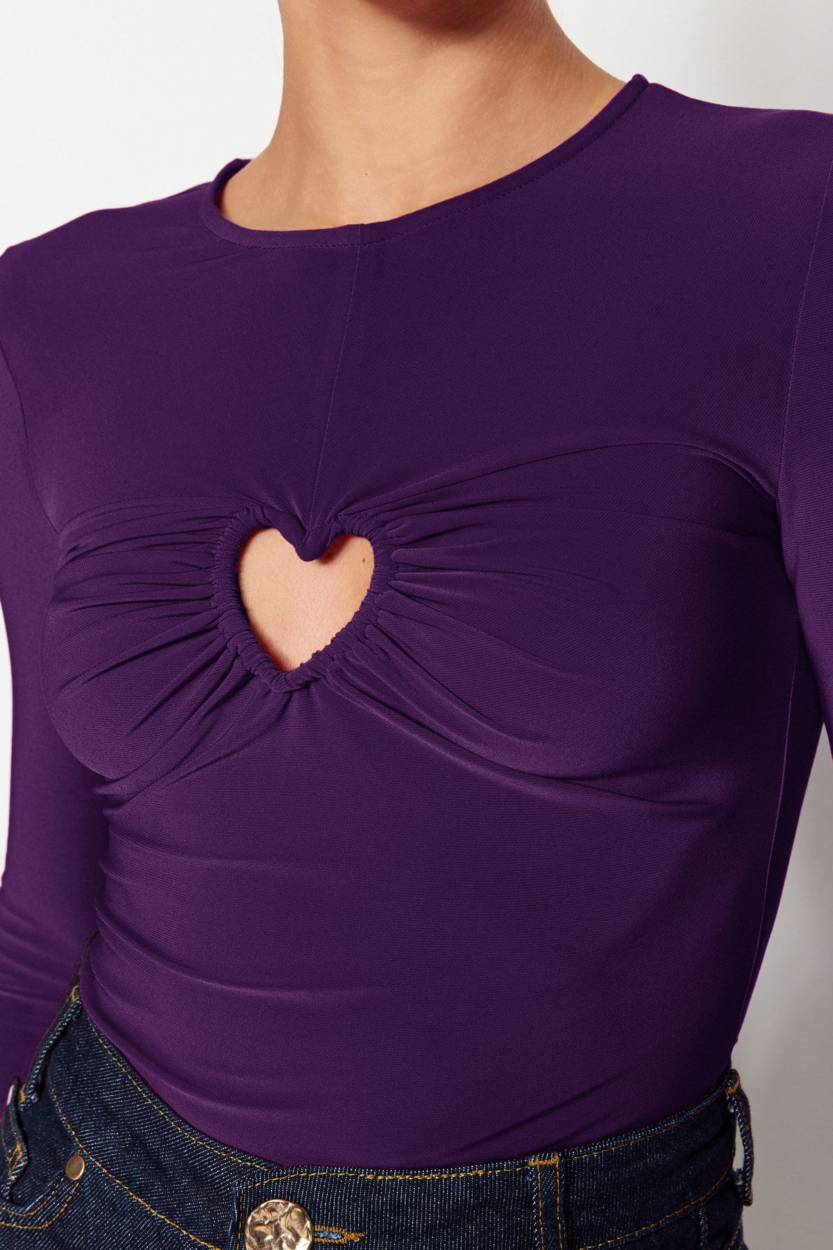 Trendyol Collection-Purple Knitted - Cut Out Detailed Heart Window Body Tpraw23bd00059 4