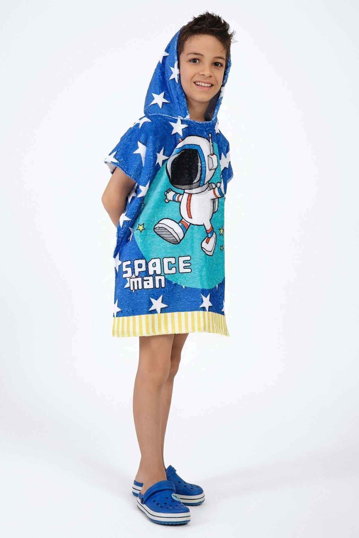 VEVİEN HOME-Astronaut Patterned Poncho Beach Towel for Kids 3
