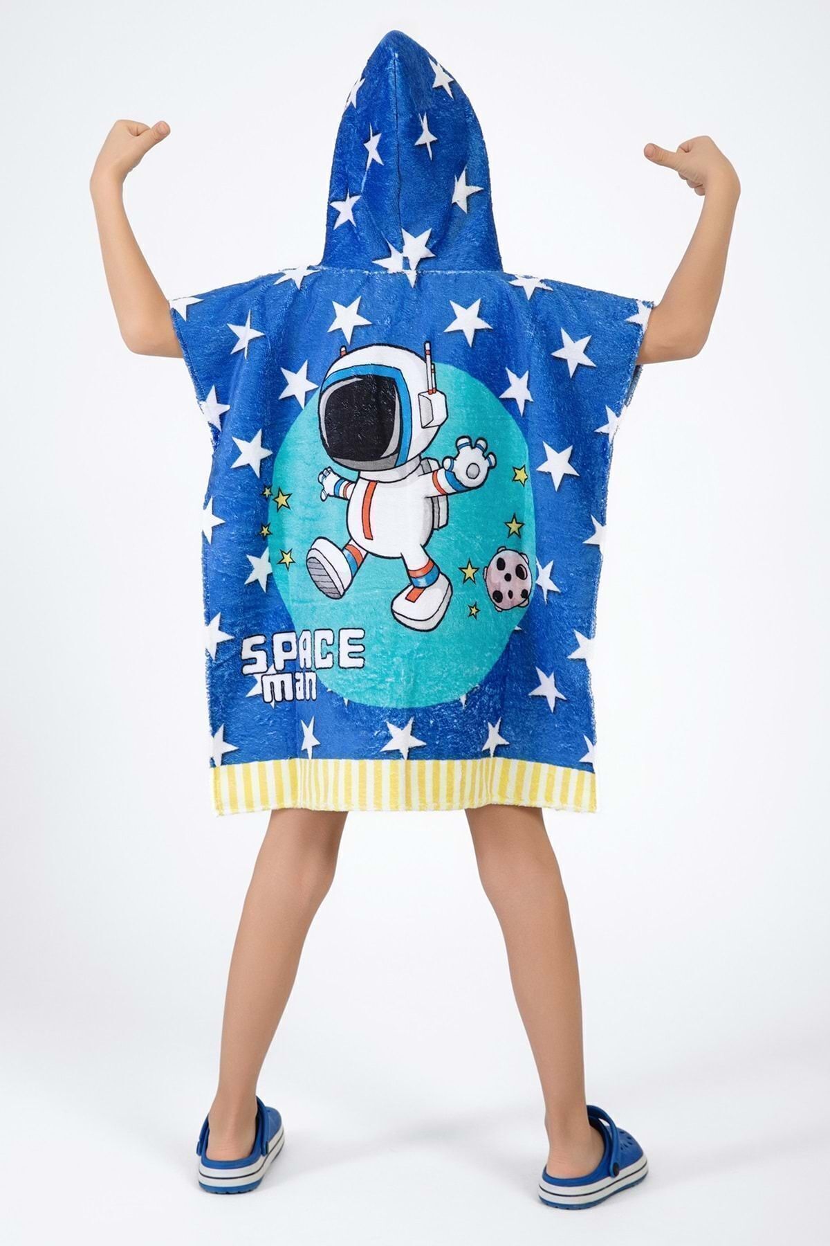VEVİEN HOME-Astronaut Patterned Poncho Beach Towel for Kids 4