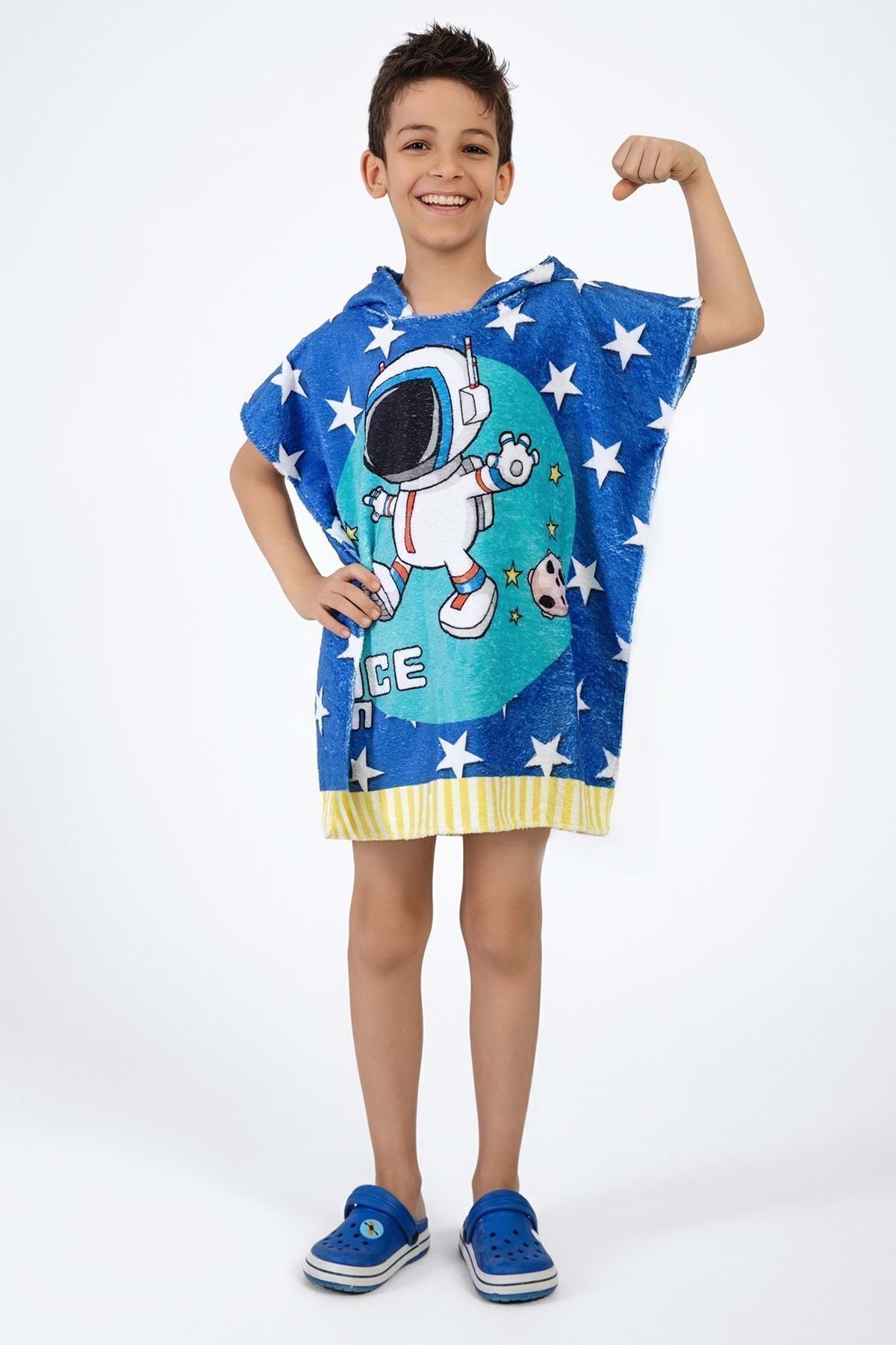 VEVİEN HOME-Astronaut Patterned Poncho Beach Towel for Kids 1
