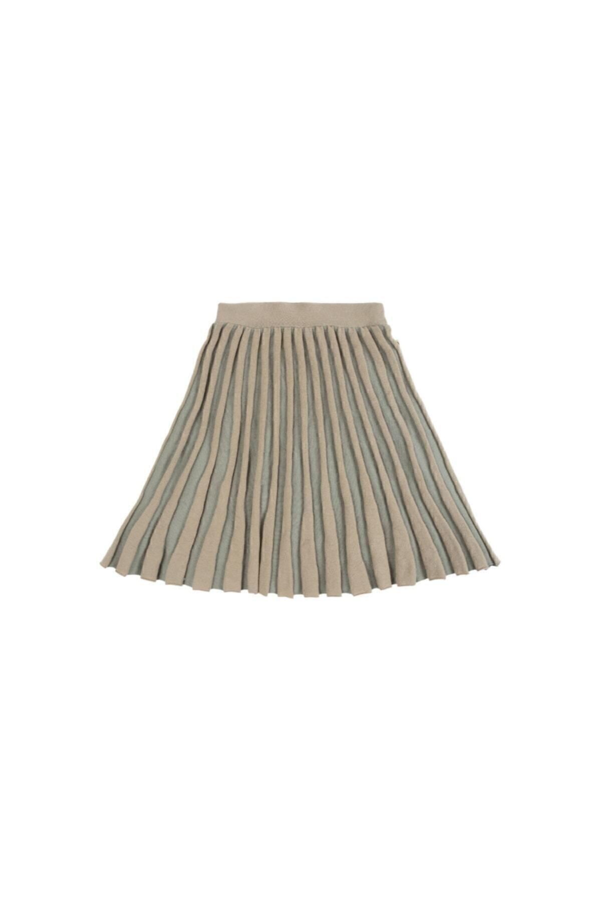 Little Gusto-Children's Knitwear Midi Skirt Çağla Beige Organic Cotton 3