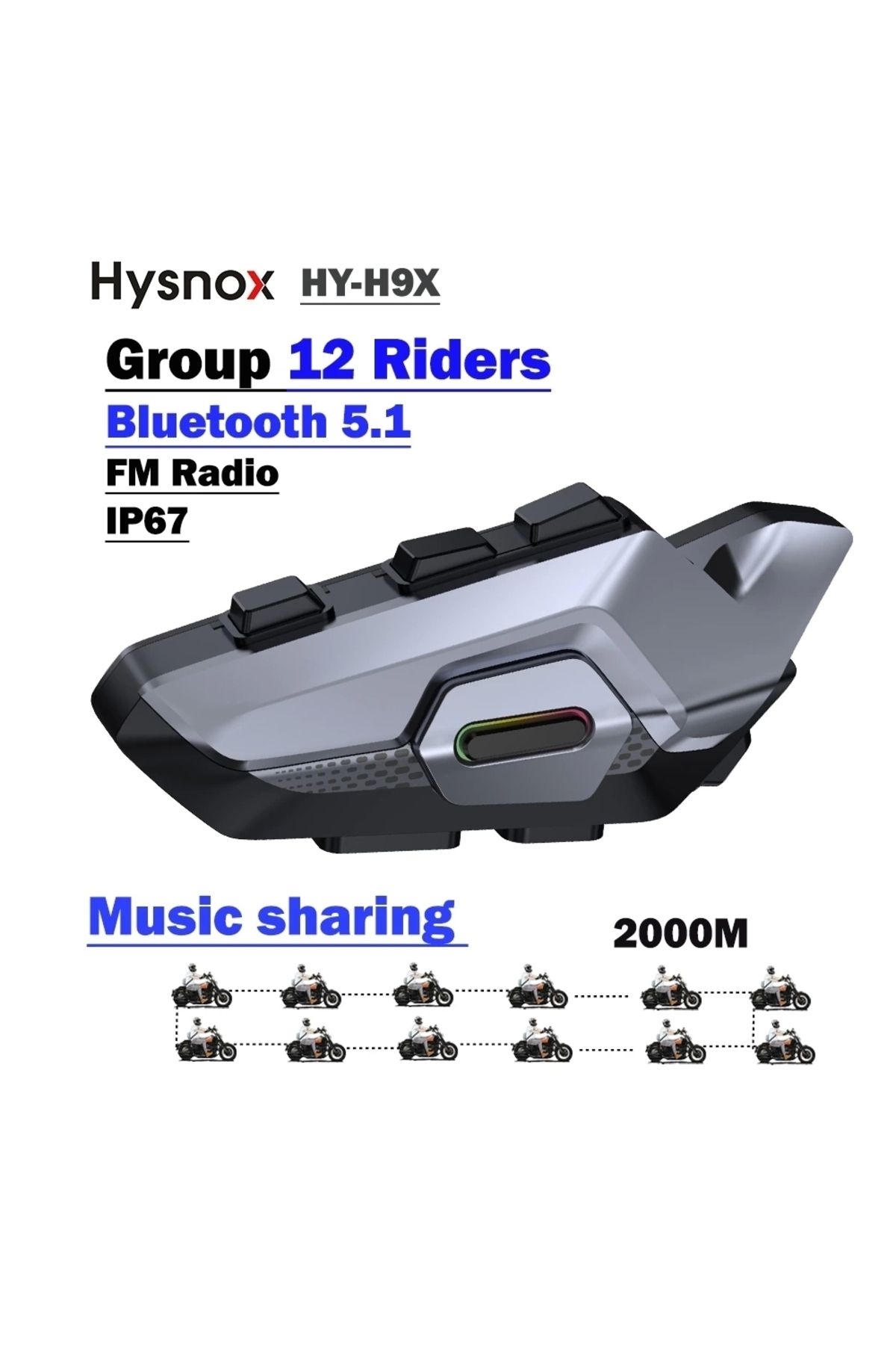Blackbird Game Center-Hysnox 8 Person Connected 2,000Mt Intercoom Fm Helmet Intercom Headset H9X 6