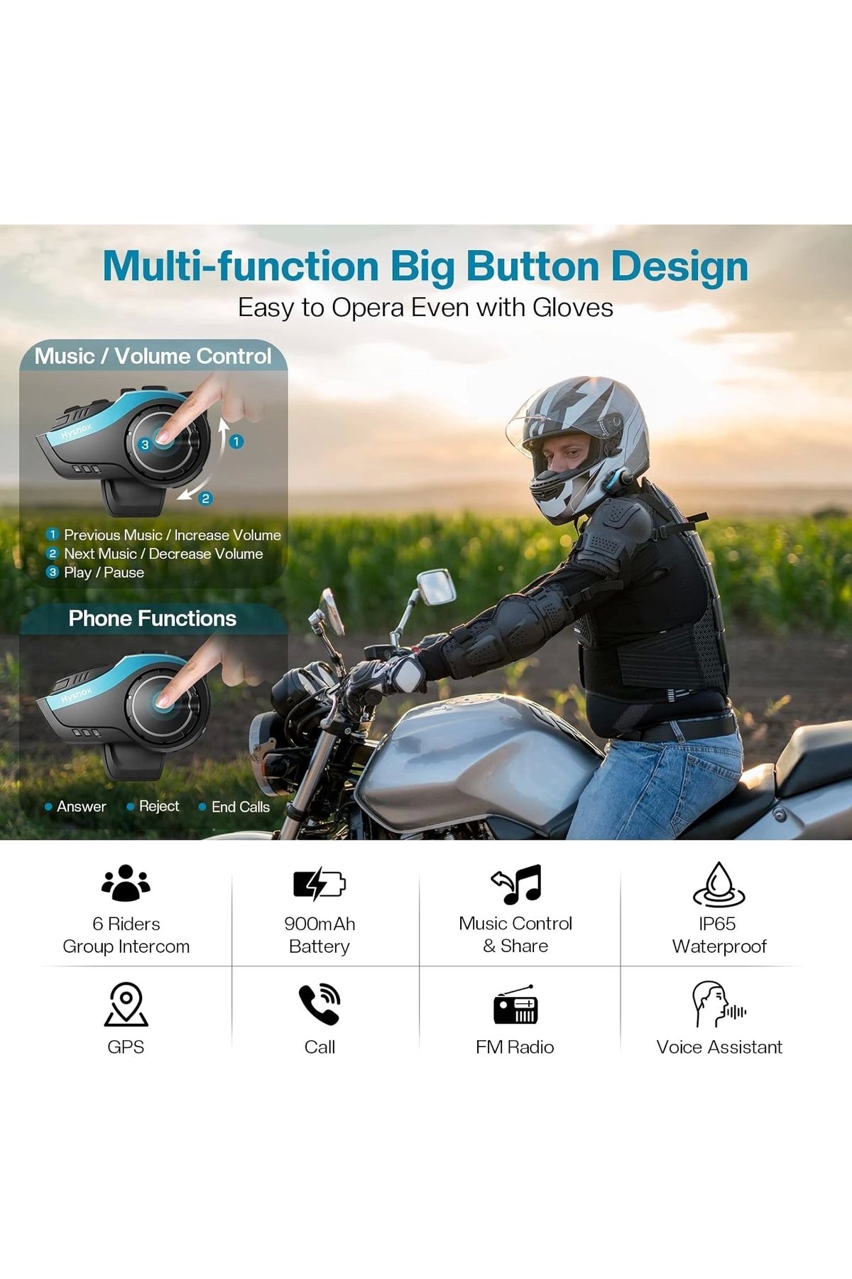 Blackbird Game Center-Hysnox 6 Person Connected 1.000Mt Intercoom Fm Helmet Intercom Headset HY-02 6
