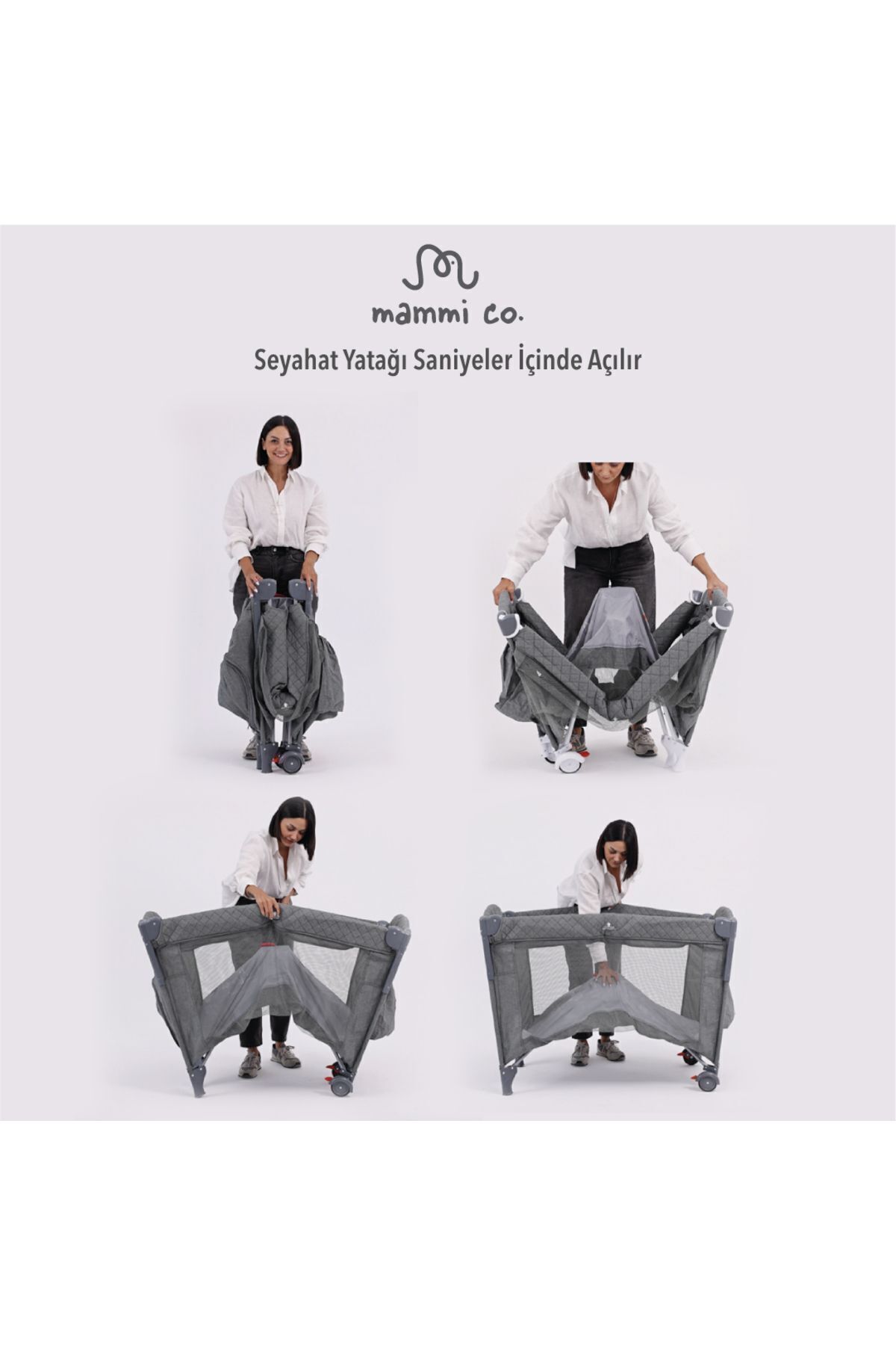 mammi co . Sole Park & Seyahat Ve Oyun Yatağı 60x120 Cm Grey Melange fotoğrafı 2 (önizleme)