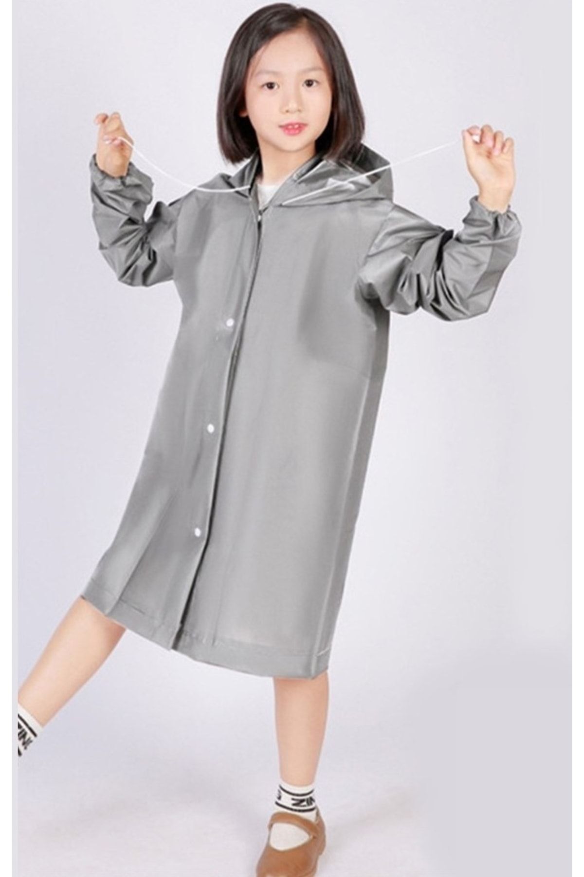 EZMK EV GEREÇLERİ Çocuk Yağmurluk, Su Geçirmez Kıyafet Üstü Eva Kumaş Gri fotoğrafı 2 (önizleme)