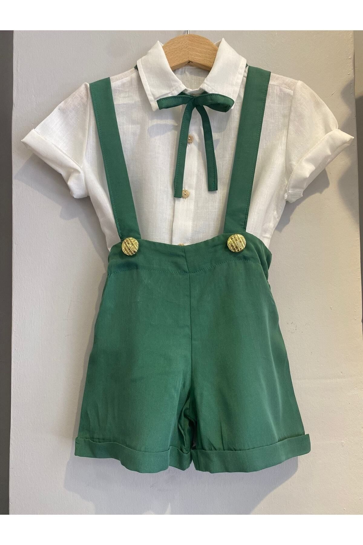 Ares Kids Fashion Kısa Salopet Takım Yeşil Gold Düğmeli Bebek Ve Çocuk Giyim Kız Ve Erkek fotoğrafı 6 (önizleme)