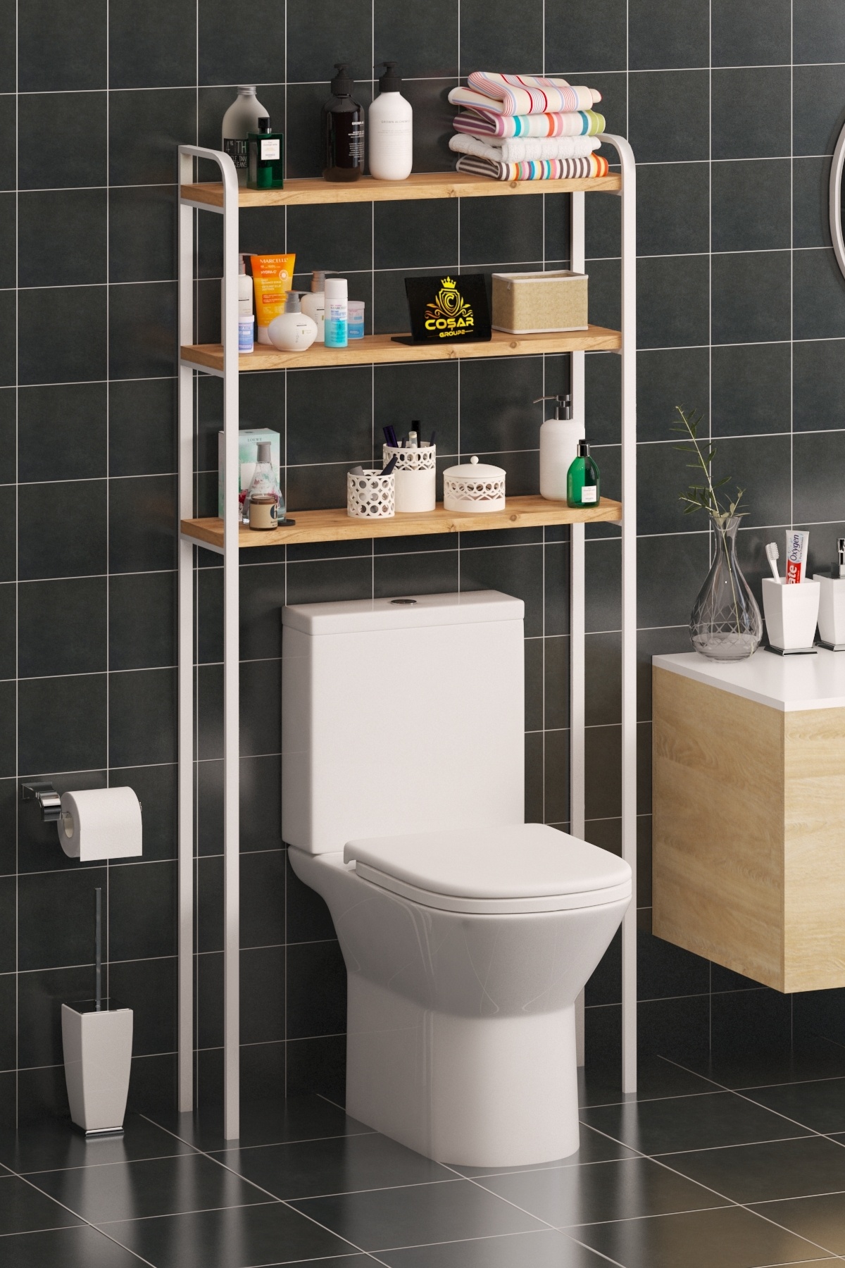 Cosargroup Wc Arkası Klozet Rafı Klozet Üstü Raf Ve Organizatör Havluluk Banyo Düzenleyici BXC