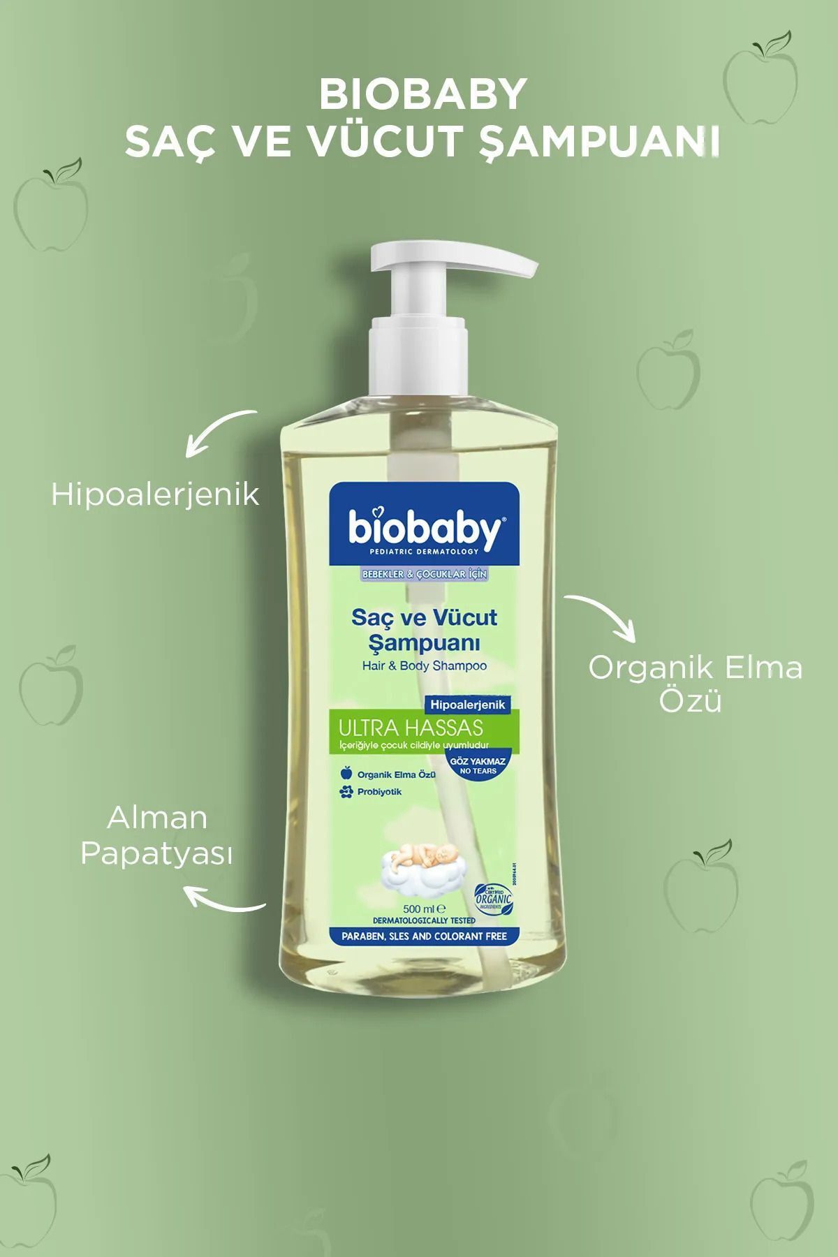 Ultra Hassas Saç Ve Vücut Bebek Şampuanı 500 ml Prebiyotik Alman Papatyası - Organik Içerik 3 Lü Set