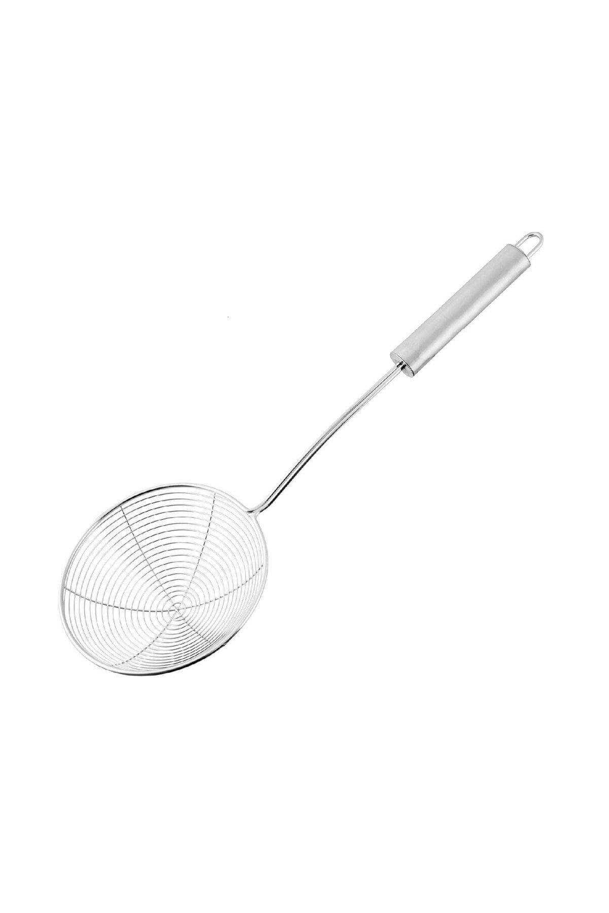 Yağ Süzgeci Metal Saplı Kevgir Kepçe Paslanmaz Çelik Kızartma Kevgiri 36 Cm
