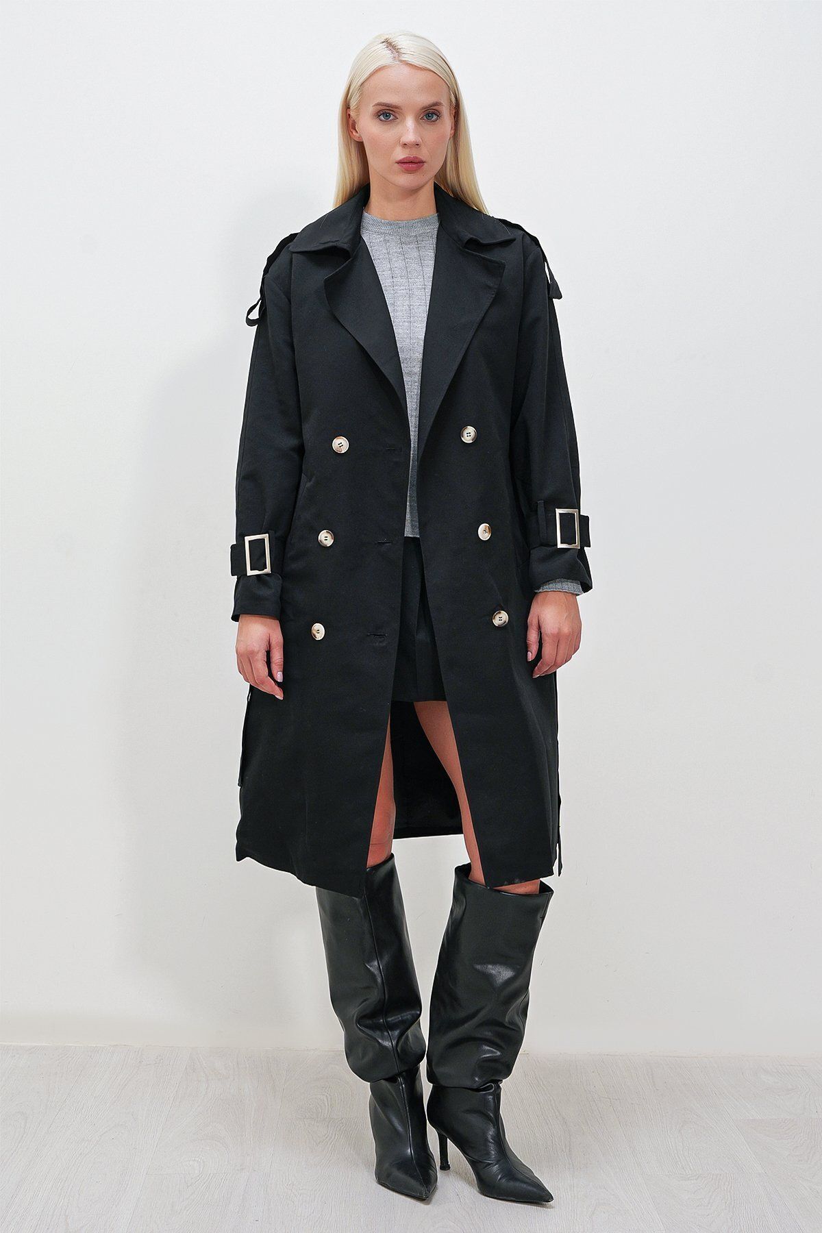 HAKKE Oversize Geniş Kesim Kuşaklı Trençkot