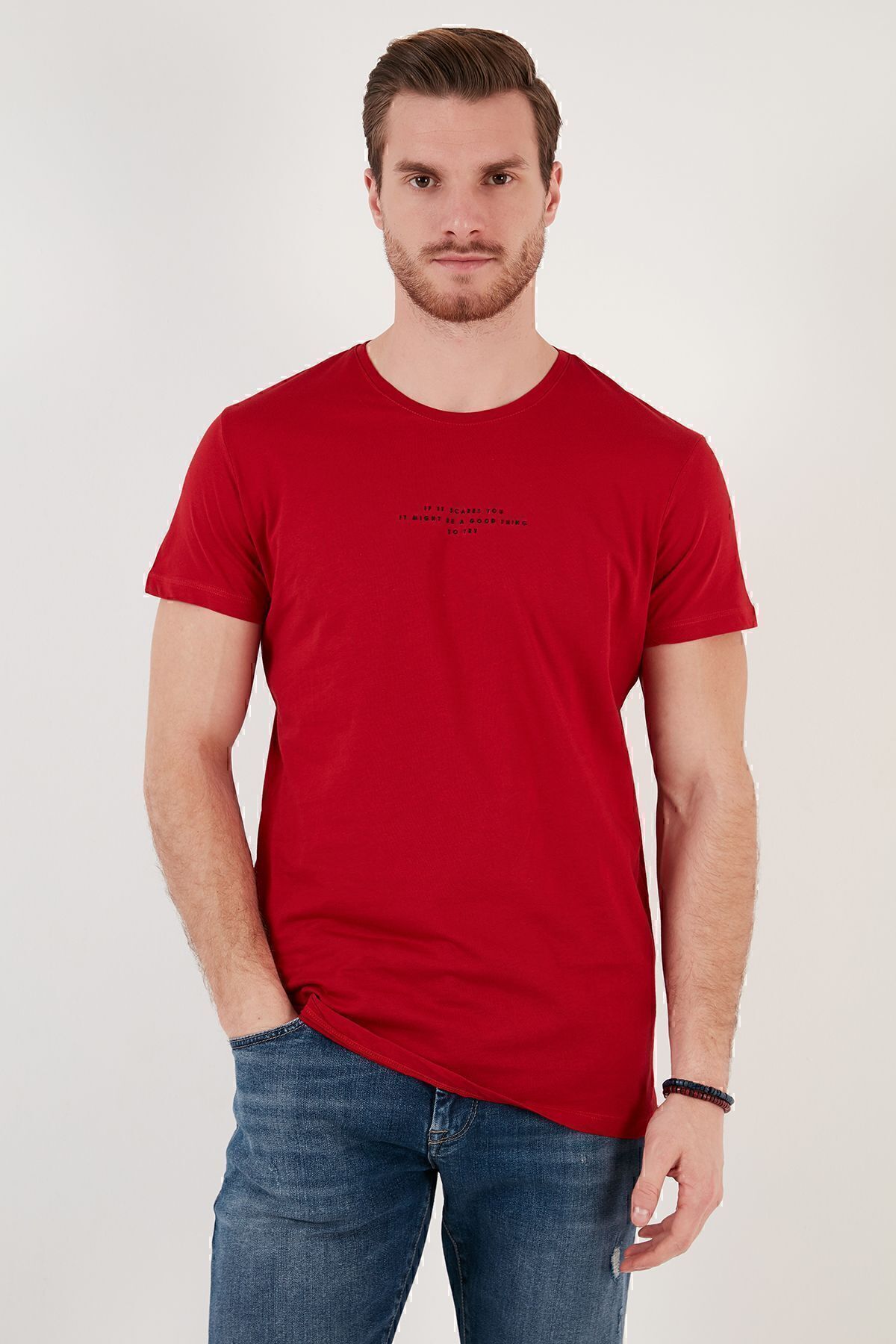 تیشرت مردانه قرمز بوراتی | 541IFIT اورجینال - تصویر 3