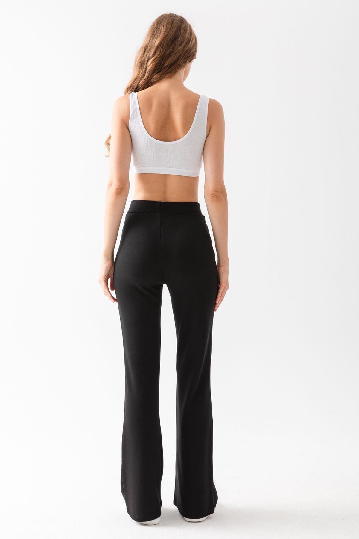 CNRCollection-Black High Waist Ribbed Modal Fabric Spanish Leg Leggings - Flexible and Recovery 8