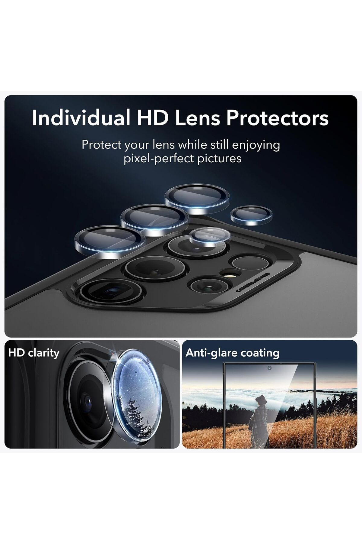 ESR-Samsung S24 Ultra Case, Heavy Duty Shock Armor with Front Frame & 3 Kickstand Modes, Frosted Black 6